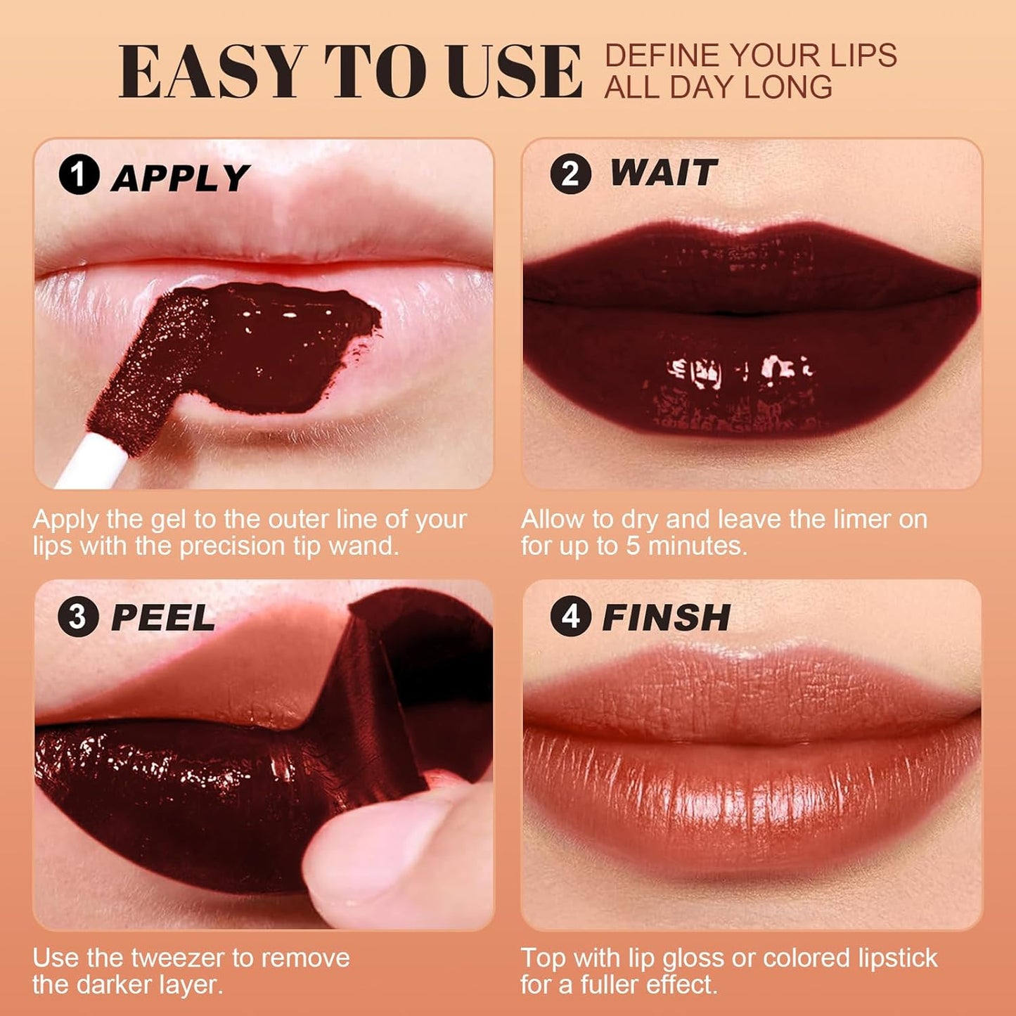 Lip Stain - Long Wear Tattoo Lip Liner, Waterproof & Transfer-proof Peel Off Lip Stain with Matte Finish, Lip Tint For All Skin Types, Great Gifts for Women (Mauve)