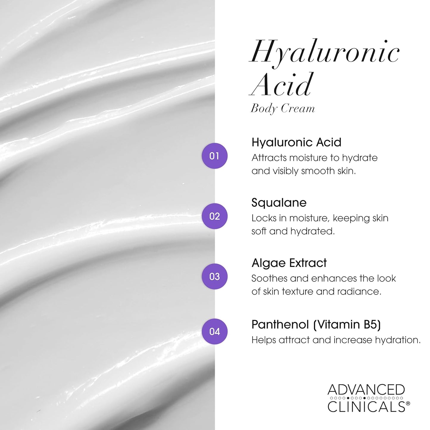 Advanced Clinicals Hyaluronic Acid Moisturizer Body Cream + Hyaluronic Acid Serum 2PC Skin Care Set | Face Serum & Body Lotion Help Diminish Appearance Of Wrinkles, Fine Lines, & Dry Skin, 2PC Bundle