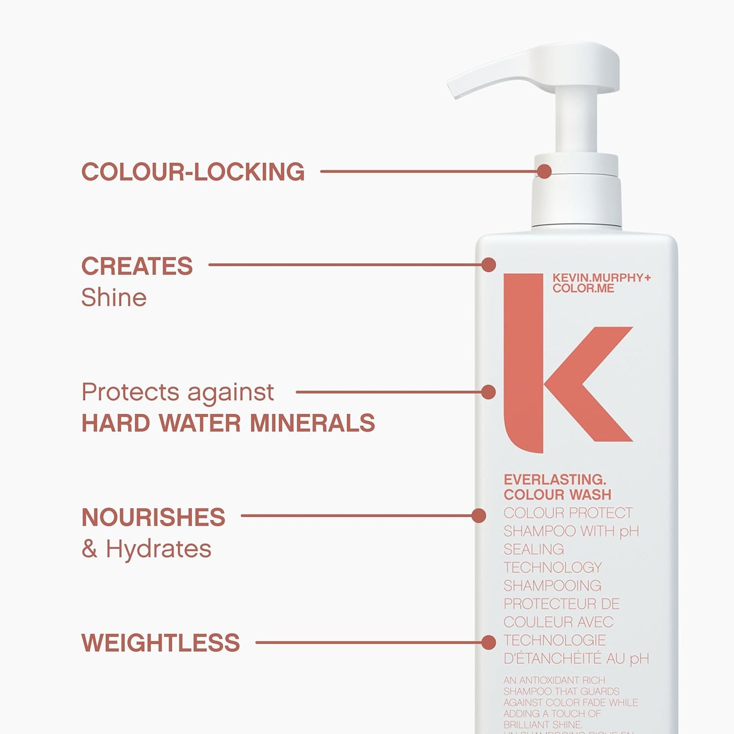 KEVIN.MURPHY EVERLASTING.COLOUR WASH - Hair Colour Shampoo - Colour Protect Hair Care - pH Balanced Shampoo - Sulphate Free -1000 mL / 8.4 fl oz