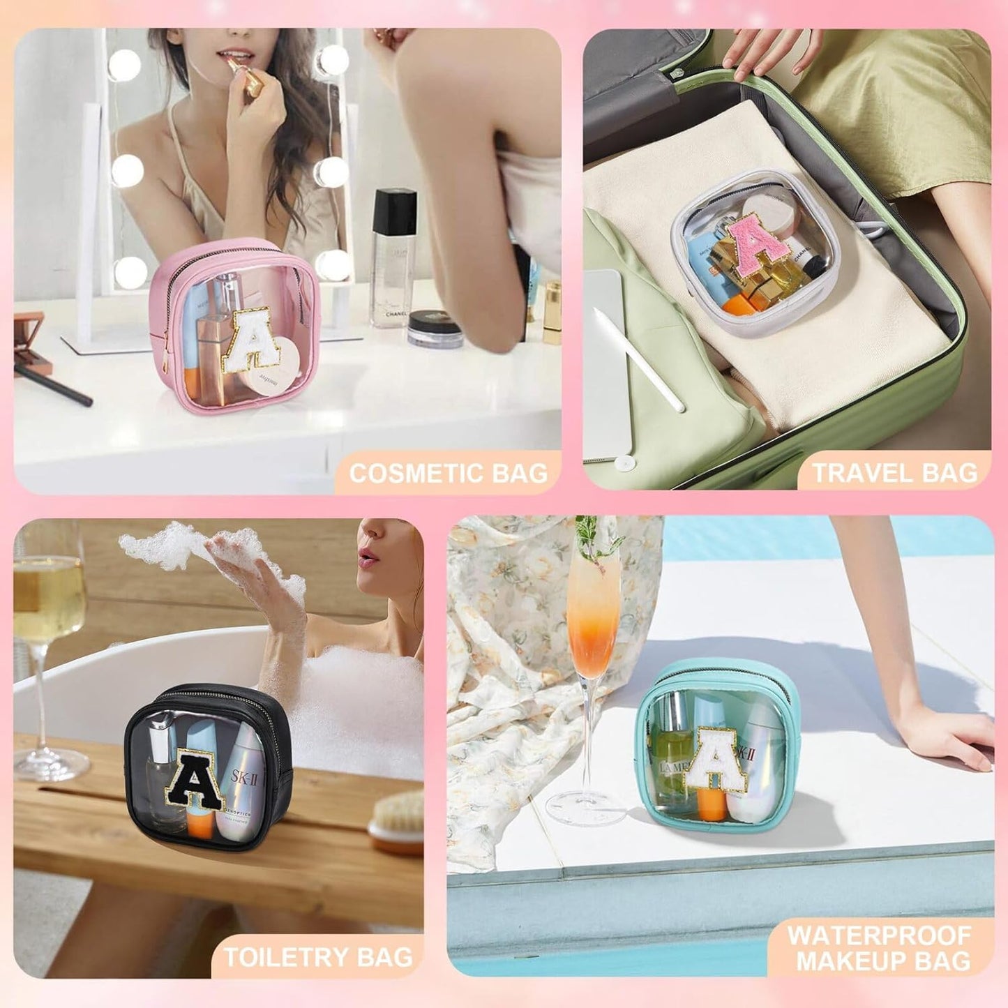 YOOLIFE Mini Makeup Bag | Clear Makeup Bag Toiletry Case | Travel Transparent Cosmetic Bag | Portable Make Up Organizer | Traveling Compact Car Bag for Essentials | Teacher Daughter Gifts | Pink C