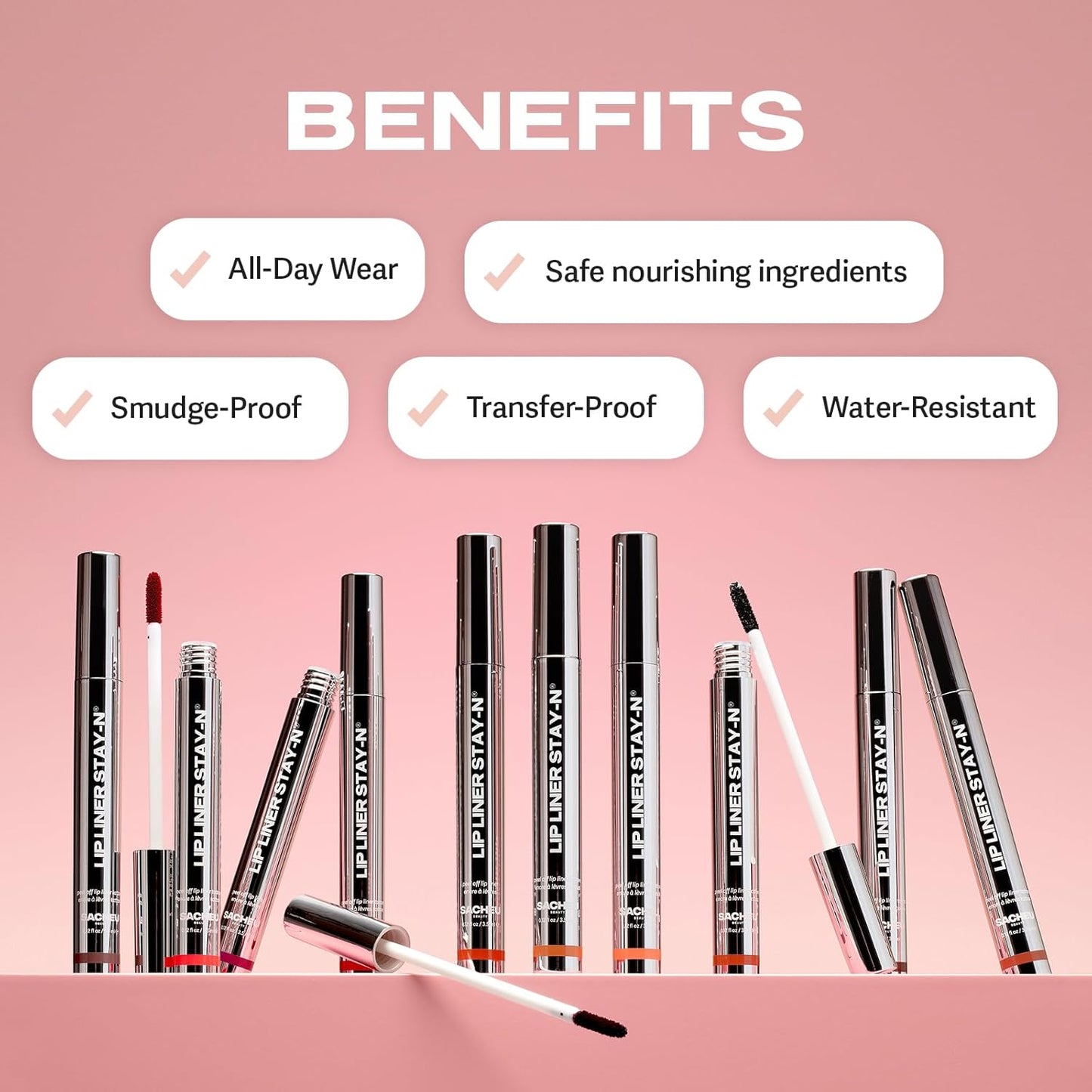 Sacheu Lip Liner STAY-N Peel Off Lip Stain — Long Lasting Matte Lip Tattoo Transfer Proof Lipstain Infused with Hyaluronic Acid & Vitamin E for All Skin Types — Vegan & Cruelty-Free, PLUMped