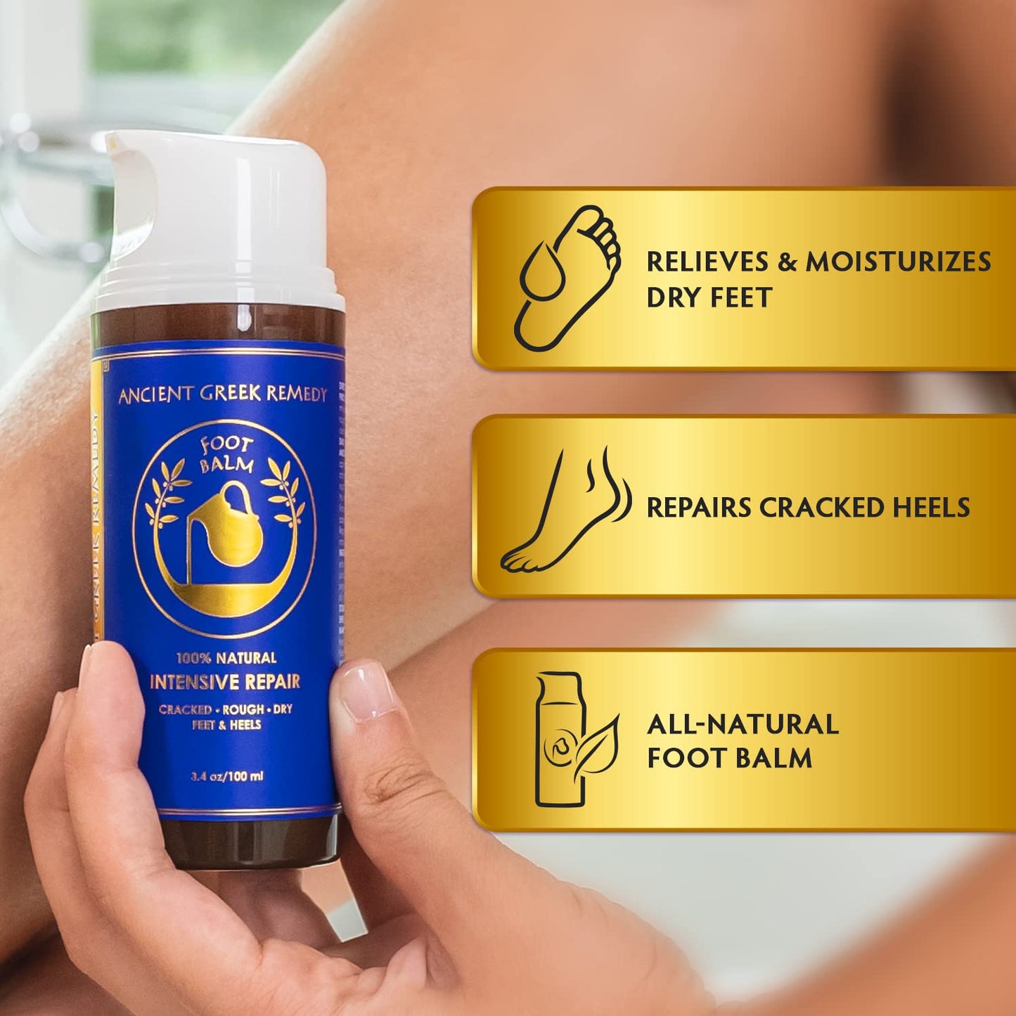 Ancient Greek Remedy Foot Cream for Dry Cracked Heels and Feet — Organic Moisturizing Cracked Heel Treatment for Women and Men - Intensive Repair Foot Lotion with Natural Ingredients