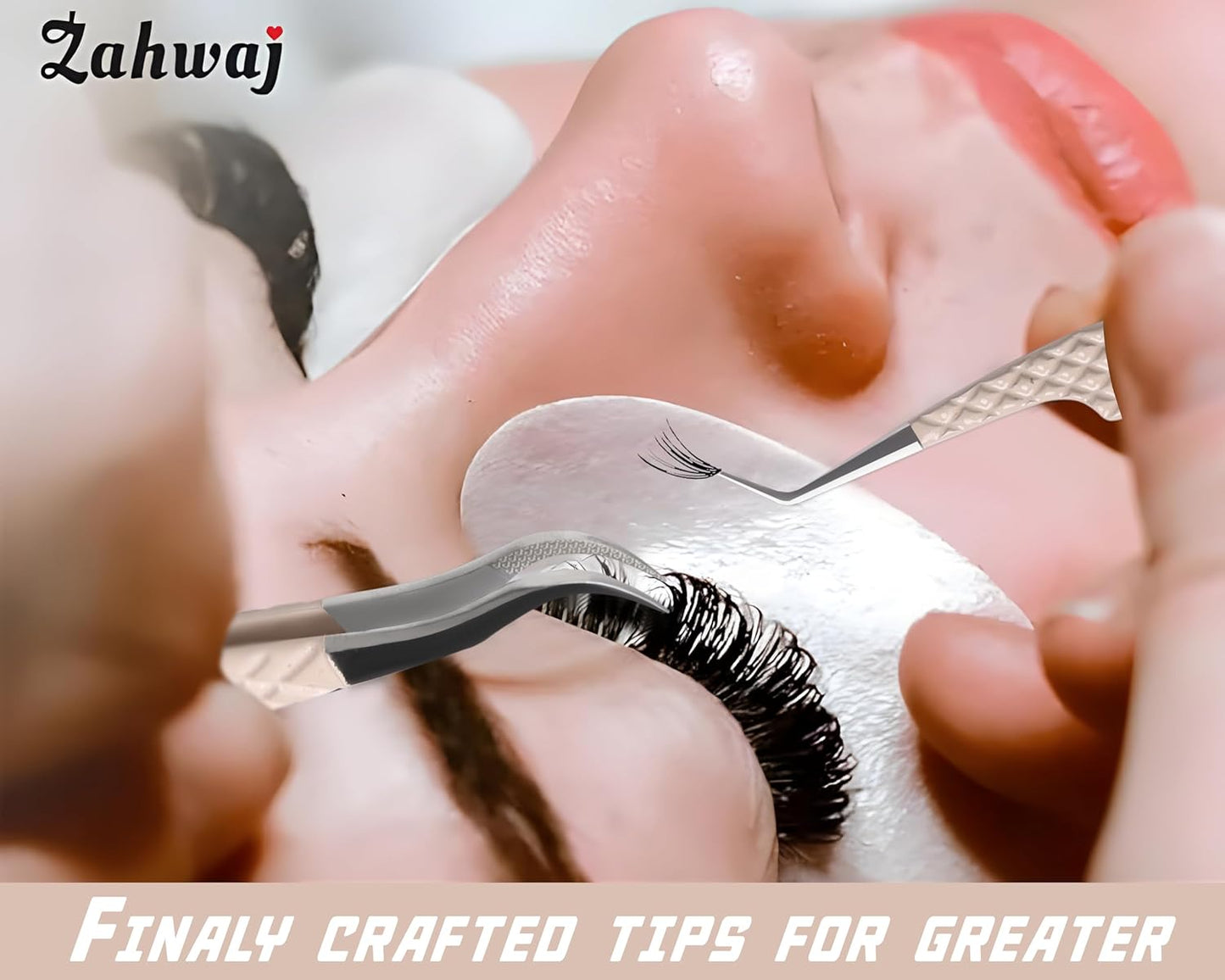 Lash Tweezers - Set of 5 Diamond Grip Eyelash Tweezers - Stainless Steel Professional Fiber Tip Lash Tweezer for Eyelash Extensions (Beige)