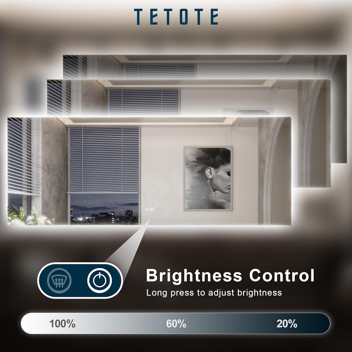 TETOTE 94 x 36 Inch LED Backlit Bathroom Mirror with Lights,Anti-Fog Lighted Mirror,Dimmable,Vanity Mirror,Wall Mounted