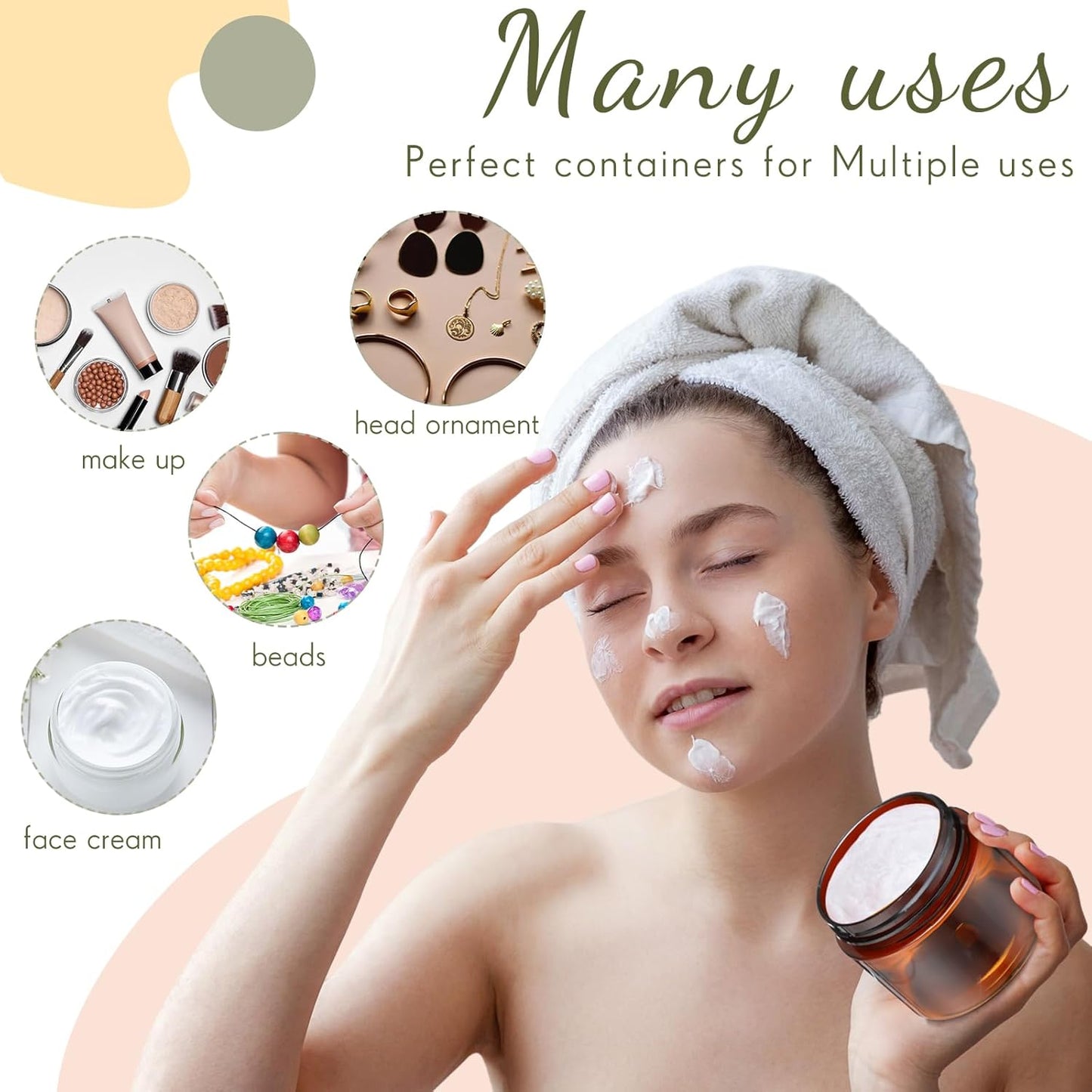 SATINIOR 24 Pieces Empty Clear Plastic Jars with Lids Round Storage Containers Wide Mouth for Beauty Product Cosmetic Cream Lotion Liquid Butter Craft and Food(Amber Lid,4 oz)