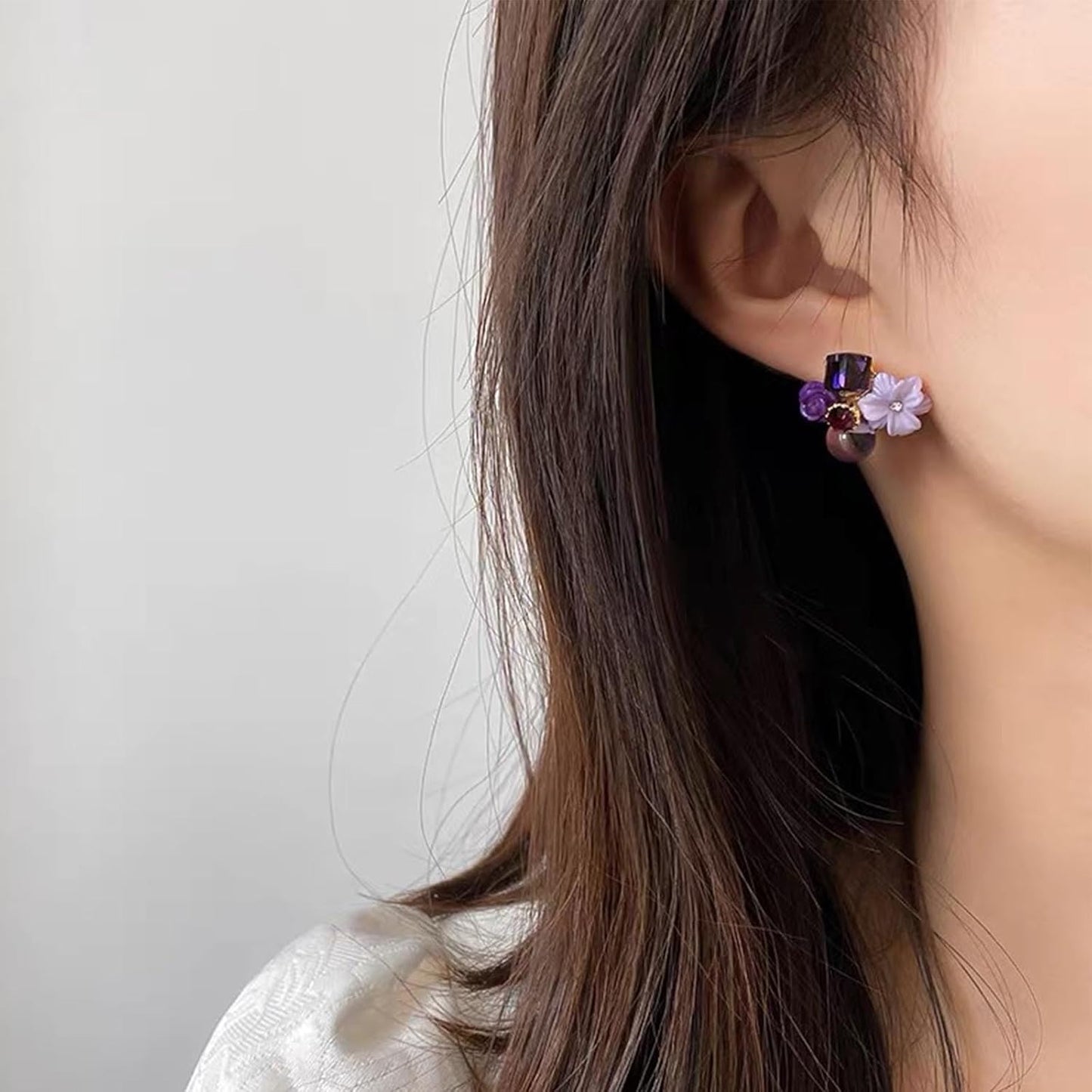 Boho Amethyst Flower Drop Earrings Vintage Purple Rhinestones Flora Petal Earrings Statement Purple Rose Studs Wedding Prom Geometric Crystal Flower Earrings Jewelry for Women