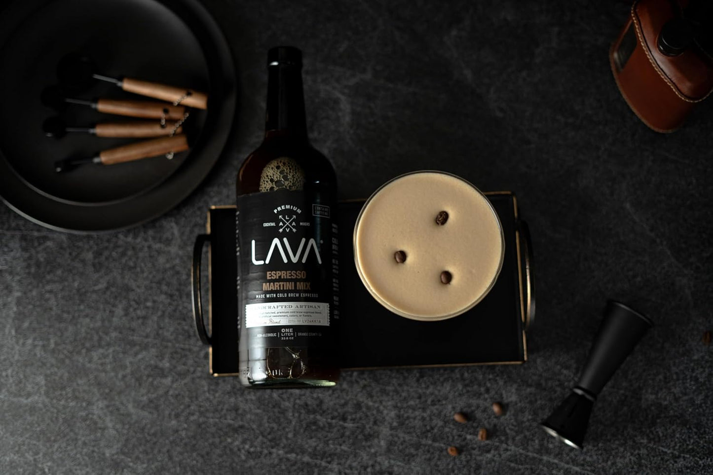 LAVA Premium Espresso Martini Mix, Cold Brew Espresso, 65mg Caffeine Per Serv., No Artificial Sweeteners, Colors, or Flavors, Espresso Martini Gift, 1-Liter (33.8oz) Glass Bottle