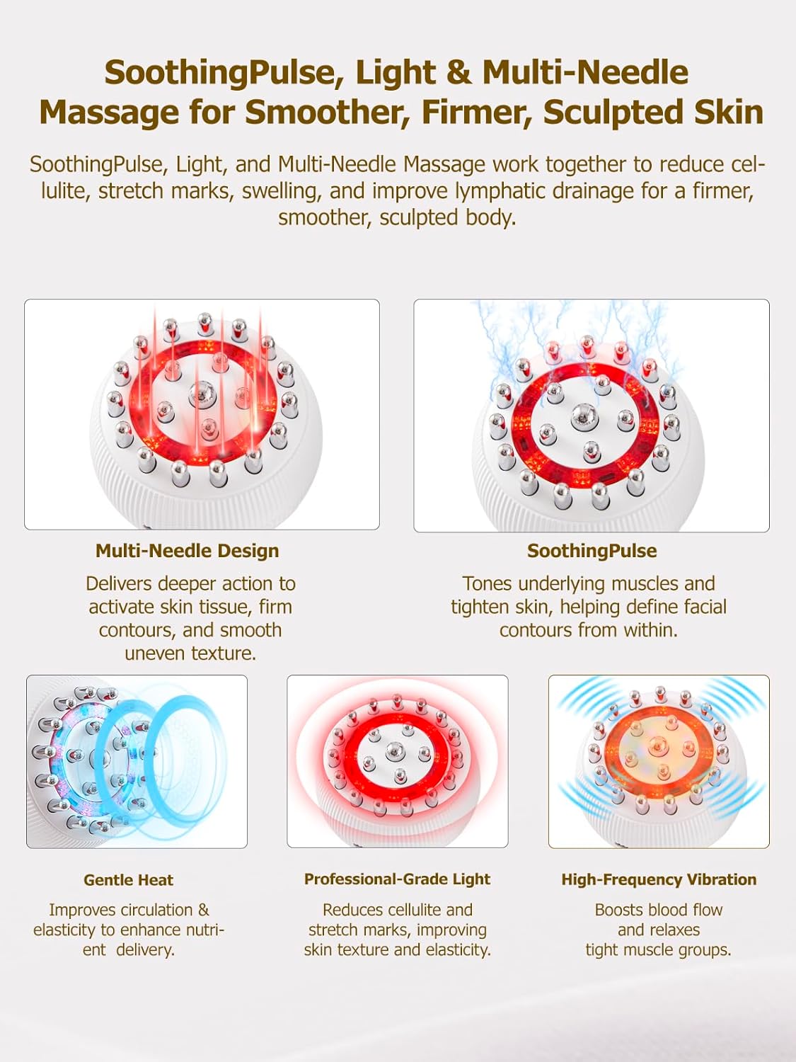 Lymphatic Drainage Massager & Anti Cellulite Massage Tool, Helps Reduce Stretch Marks & Cellulite, for Legs, Arms & Belly, Body Sculpting Machine with Microcurrent, Light, Heat & Vibration