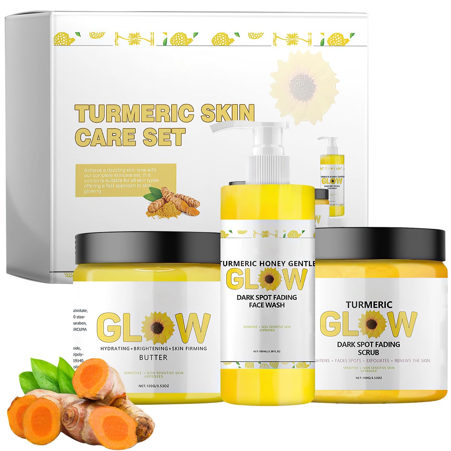 Glow Combo Skincare Set,3 In 1 Turmeric Combo Skincare Set，Turmeric Glow Butter,Hydration Glowing Skincare Set for All Skin Types
