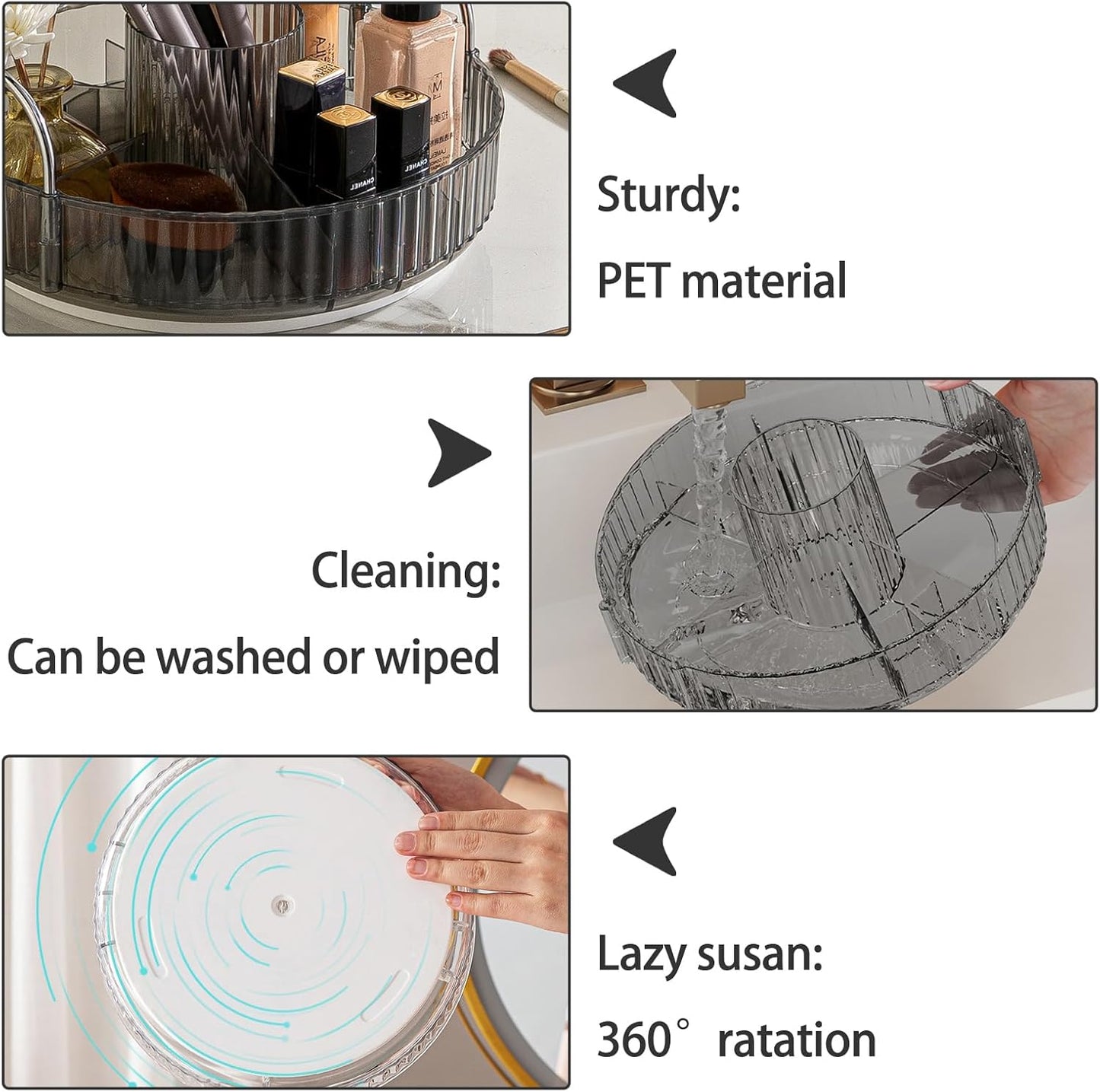 Rotating Makeup Organizer for Vanity, High-Capacity Skincare Clear Make Up Storage Perfume Organizers Cosmetic Dresser Organizer Countertop 360 Spinning (Gray, New-3 Tier)