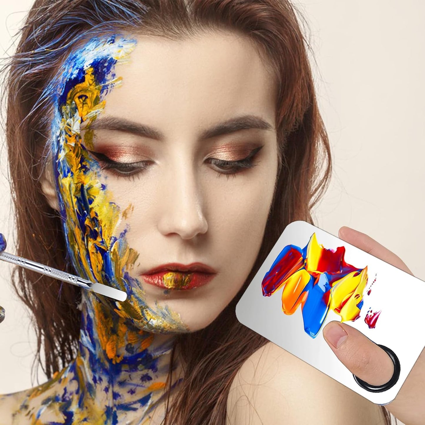 2 Set Makeup Mixing Palette,Stainless Steel Makeup Palette with Spatula Professional Make up Artist Must haves,Suitable for Mixing Foundation Make up Eye Shadow and Nail ﻿