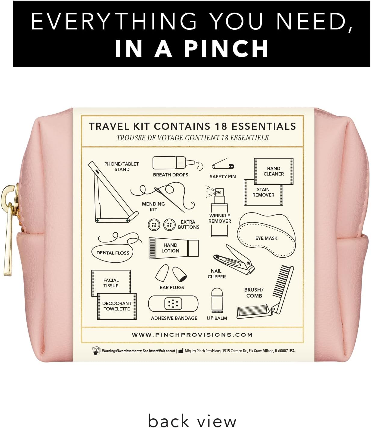Pinch Provisions Travel Kit, includes 18 Must-Have Emergency Essential Items for Travelling, Ideal Road Trip or Airport Gift for Friends, Family & Peers, Portable Pouch