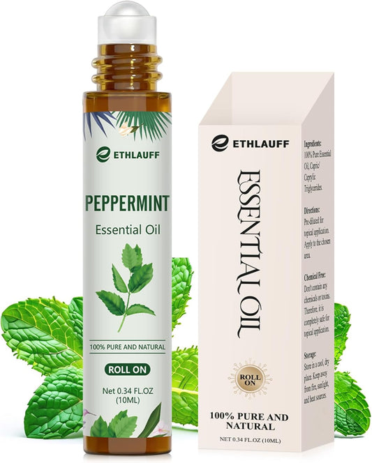 Peppermint Essential Oil Roll On, Natural & Prediluted Oil Blend Roller with Fresh Minty Aroma - Aromatherapy & Headache Relief