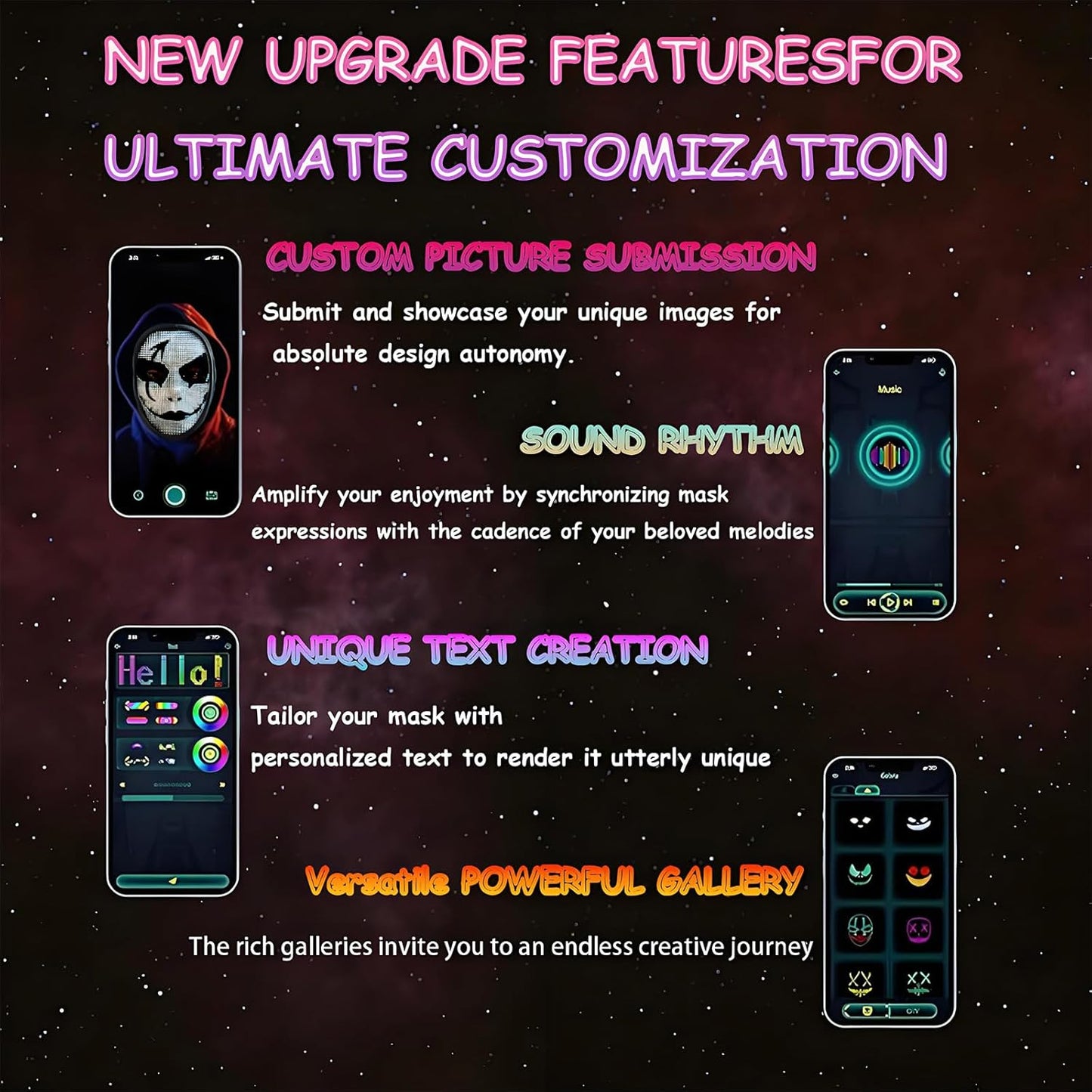 Led Mask Lighted Up Mask - Led Masks with Gesture Sensing Costume for Halloween Costume Cosplay Party Cool Gifts