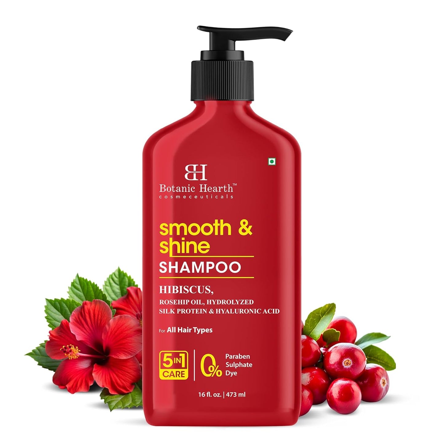 Botanic Hearth Hibiscus Shampoo Infused With Rosehip Oil, Hydrolyzed Silk Protein & Hyaluronic Acid Clarifying Shampoo To Smooth, Add Shine & Strengthen Hair| For All Hair Types, 16 Fl Oz