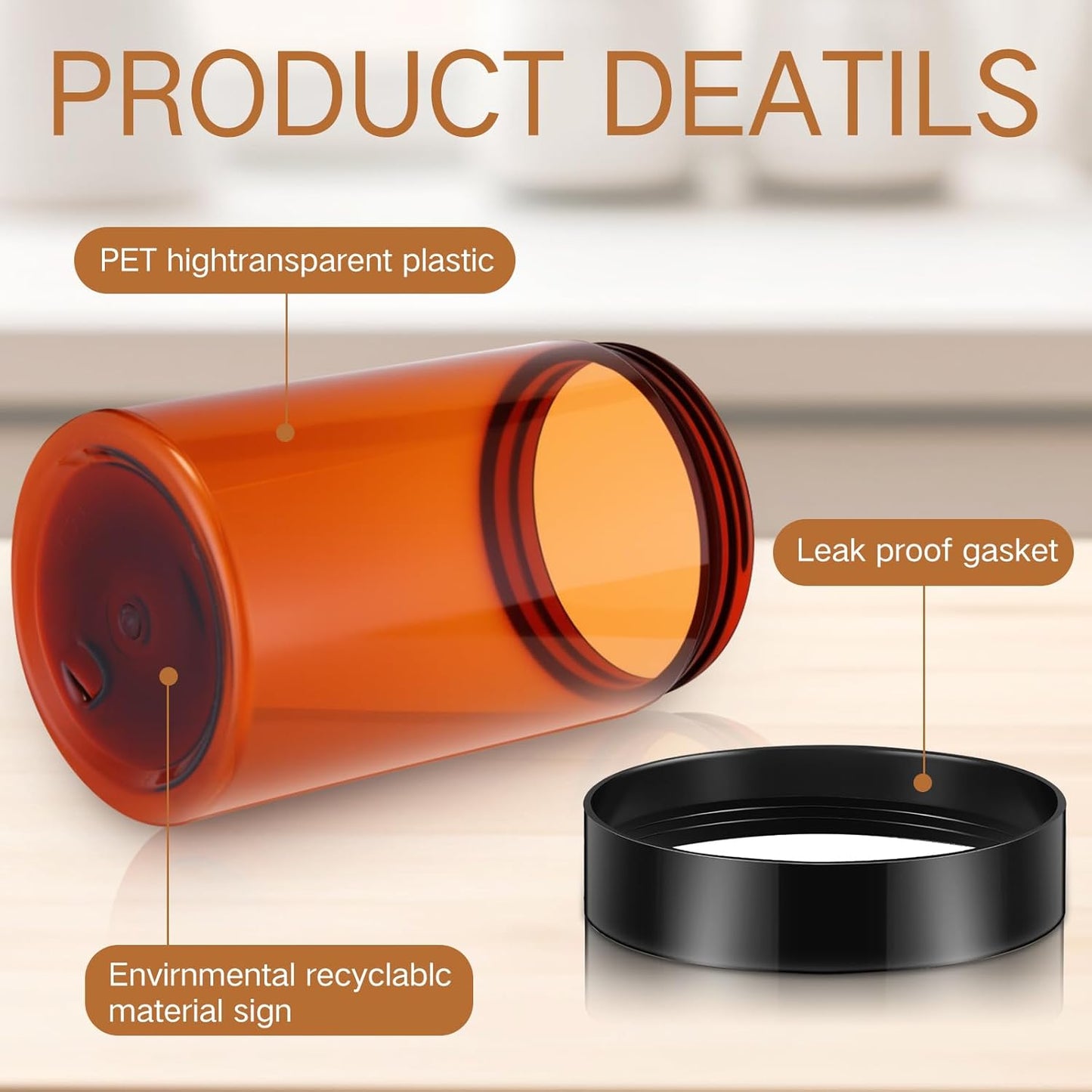 SATINIOR 24 Pieces Empty Clear Plastic Jars with Lids Round Storage Containers Wide Mouth for Beauty Product Cosmetic Cream Lotion Liquid Butter Craft and Food(Amber Lid,12 oz)