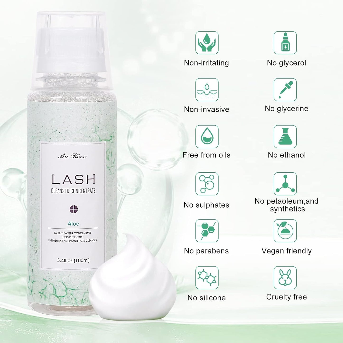 Eyelash Cleanser Concentrate 100ml Lash Extension Shampoo Oil-Free Eyelash Extension Shampoo with Salon Home Care -Makes 20 Bottles 60ml Lash Shampoo, Aloe