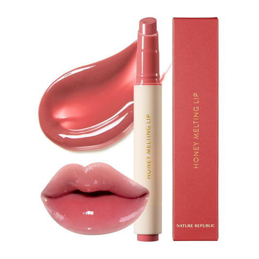 Nature Republic HONEY MELTING LIP (07 LYCHEE) SOFT LIP STICK, Hydrating Gloss, Moisturizing balms, Sheer tint, Shine & Glowy Finish, korean make up
