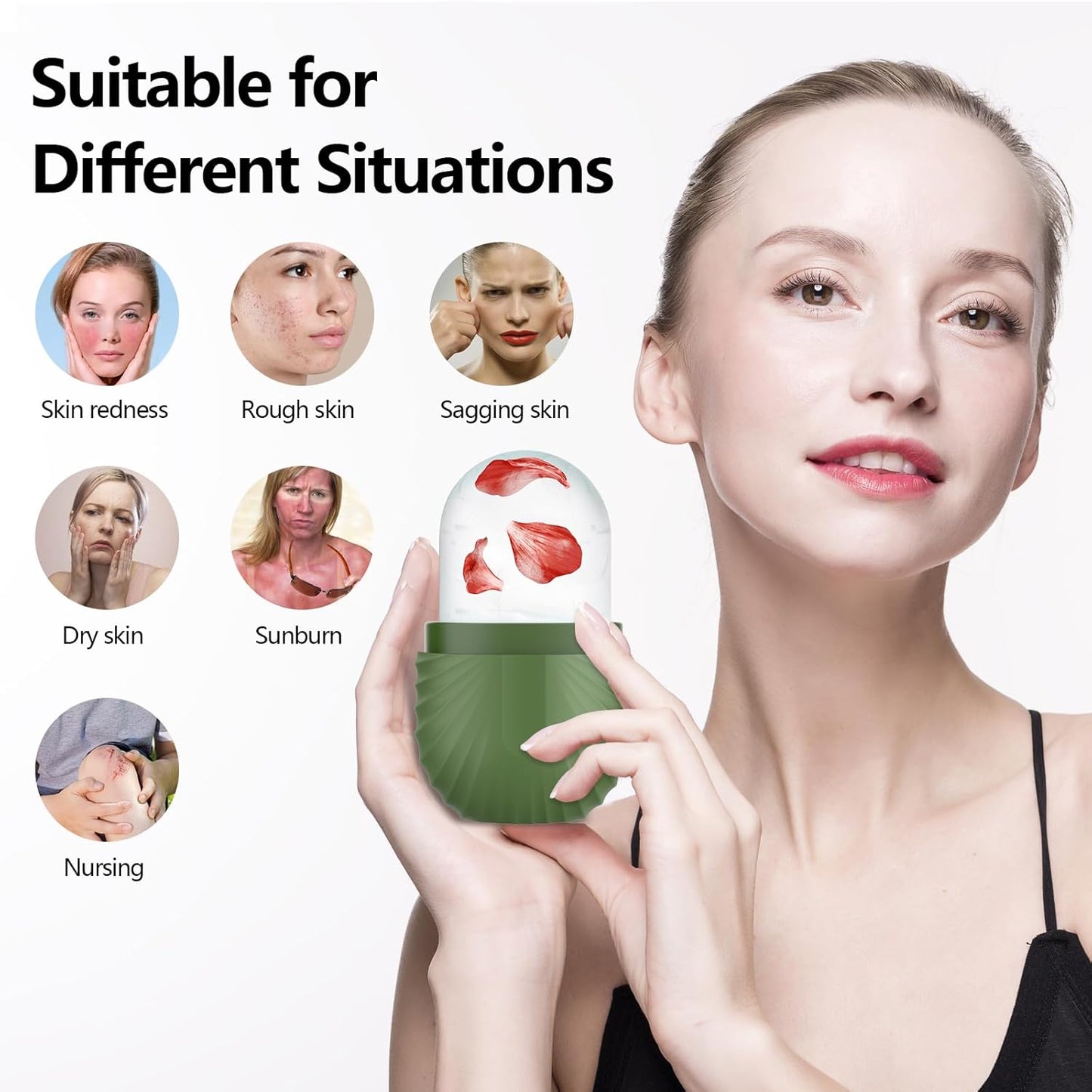 Ice Roller for Face and Eye, Silicone Ice Facial Roller Ice Holder, Face Ice Mold Skin Care, Face Icers Reusable Ice Cube Roller for Shrink Pores Anti Wrinkle Reduce Puffiness, Green