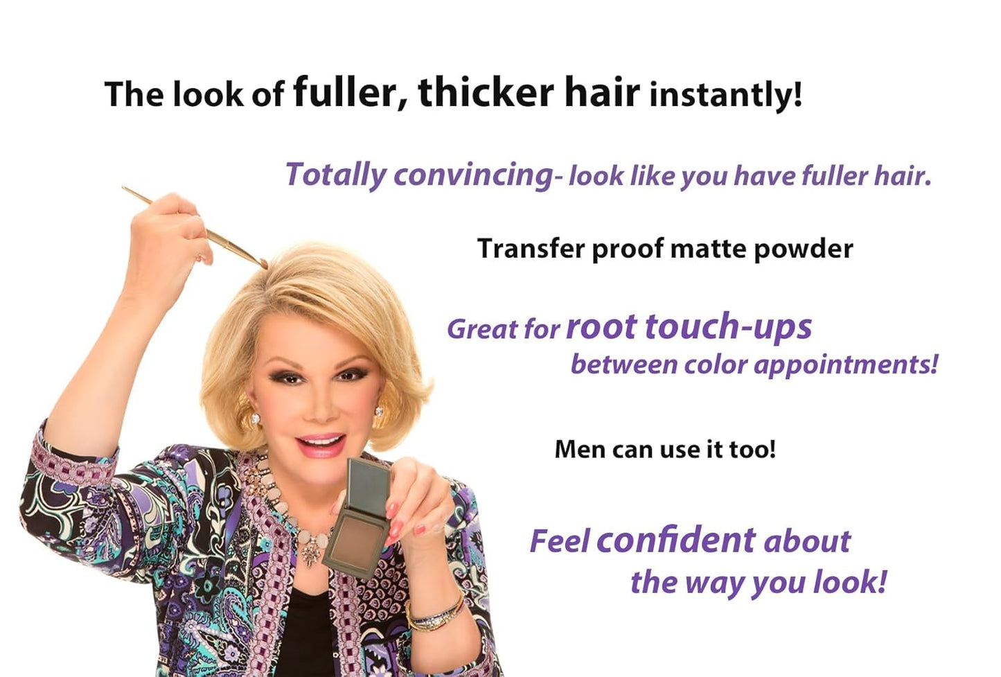 Joan Rivers Great Hair Day Root Touch Up Powder – Fill-in Powder for Thicker, Fuller Looking Hair (Light Blonde)