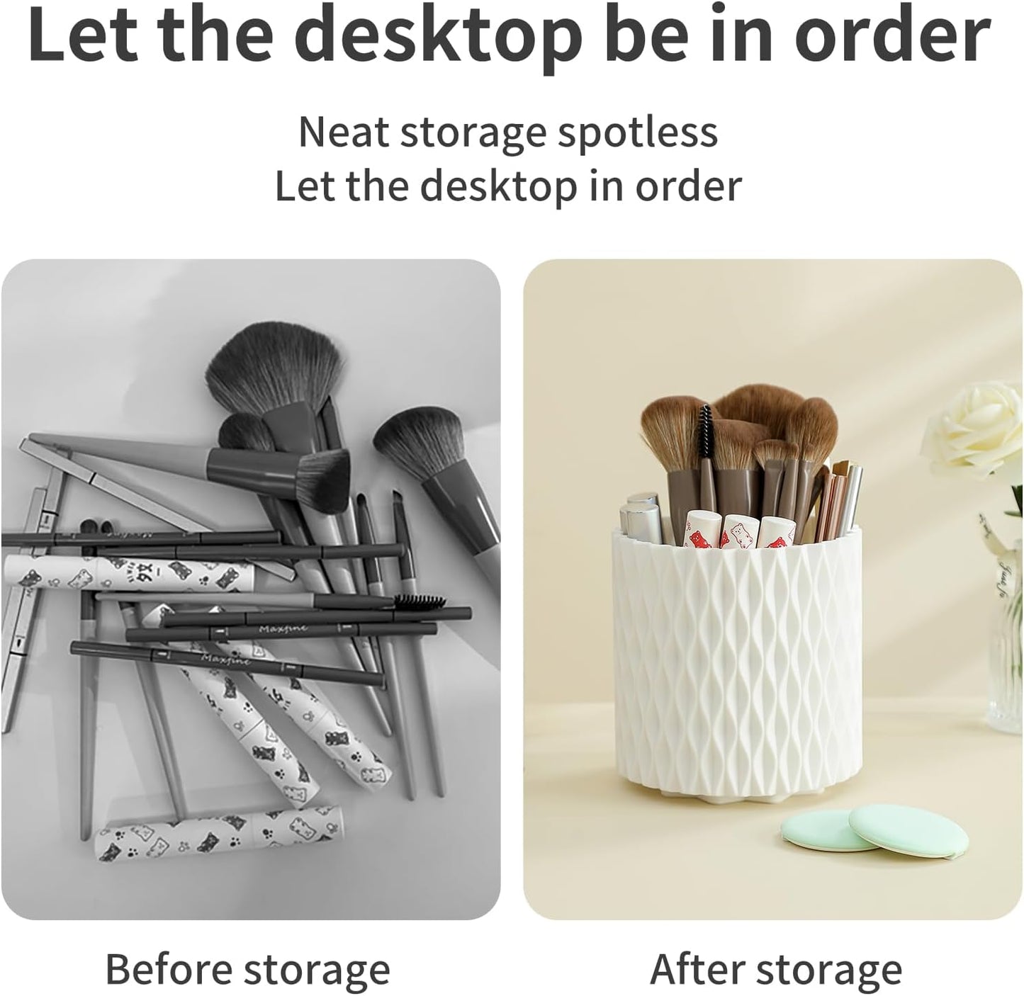 Makeup Brush Holder Organizer - 360° Rotating Makeup Brush Organizer 5 Slot Make up Brushes Cup for Cosmetics, Lipsticks, Bathroom Vanity Desktop Storage (White)