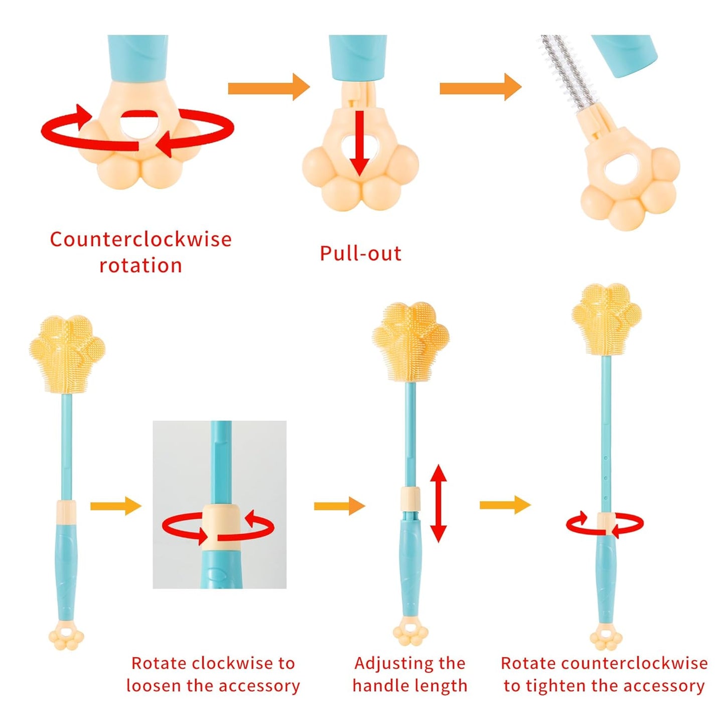 Adjustable Handle Length 10.5-13.8in Water Cup Cleaner Bottle Brush, Silicone Baby Bottle Brush, Pot Brush Cleaner, Pink