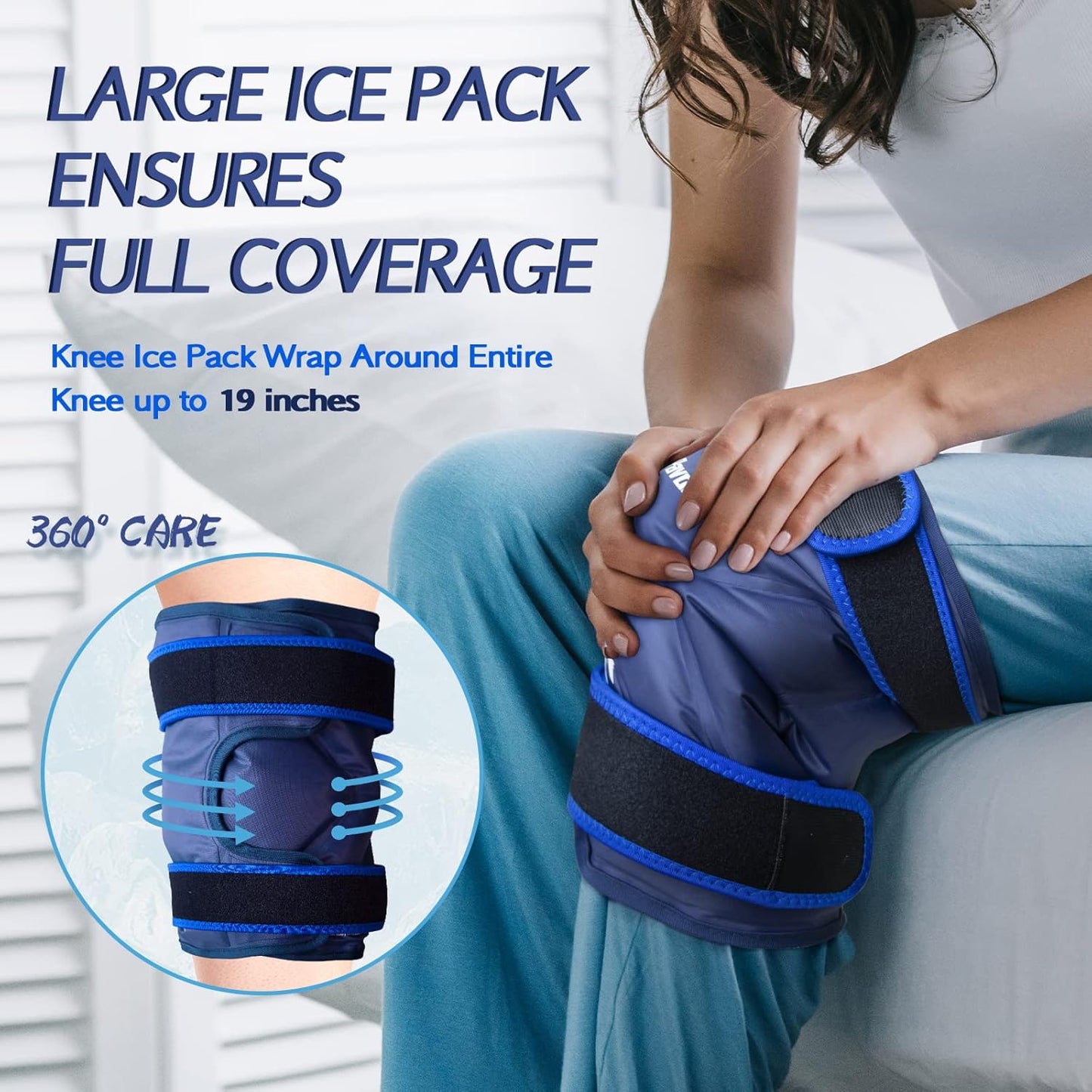 XXL Knee Ice Pack Wrap Around Entire Knee After Surgery, Reusable Gel Pack for Injuries, Large Ice Pack for Pain Relief, Swelling, Surgery, Sports Injuries, 1 Pack
