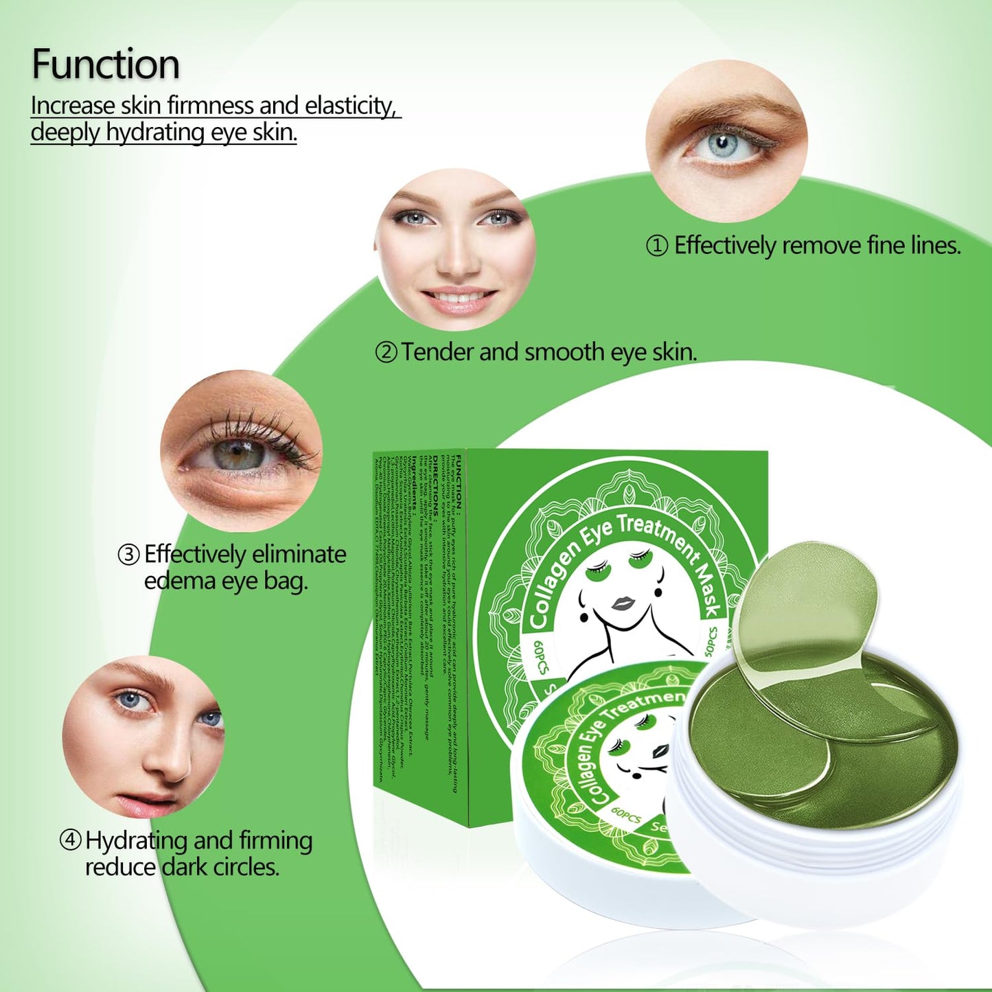 Under Eye Patches for Puffy Eyes: 60PCS Collagen Eye Gels Pads - Green Seaweed Under Eye Mask - Reduce Dark Circles & Bags - Skin Eye Care Products