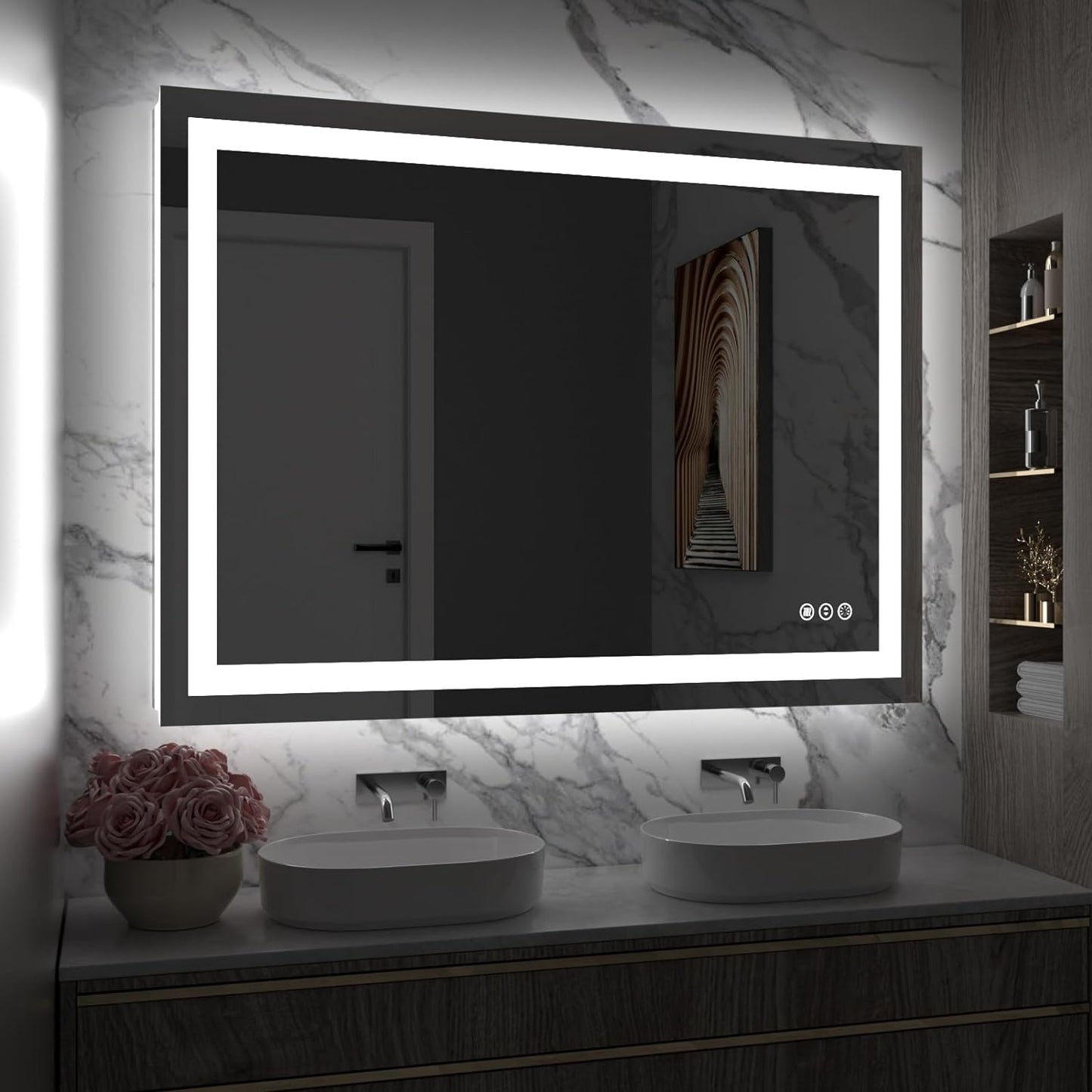 Amorho LED Bathroom Mirror 40'' X30'' with Front Light and Backlit, Stepless Dimmable Wall Mirrors with Anti-Fog, Shatter-Proof, Memory, 3 Colors, Double LED Vanity Mirror (Horizontal/Vertical)