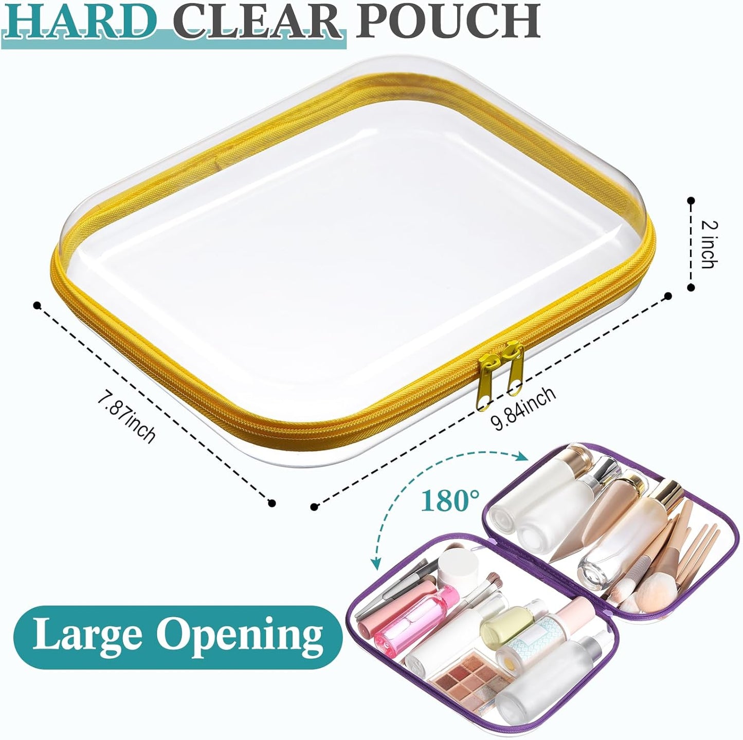 Sanwuta 6 Pcs Clear Hard Zipper Case Pencil Pouches Hard Plastic Zipper Pouches Makeup Bag Transparent Cases for Snacks Plastic Storage Organizer Box for Travel