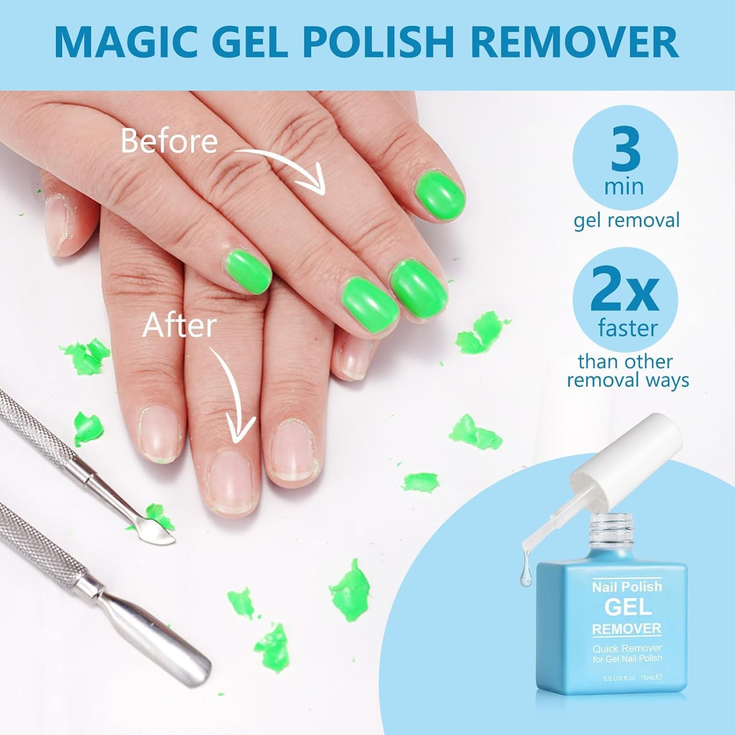 Gel Nail Polish Remover, 2Pack Nail Polish Remover Tool, Professional Remover Gels at Home, No Need Soaking or Wrapping