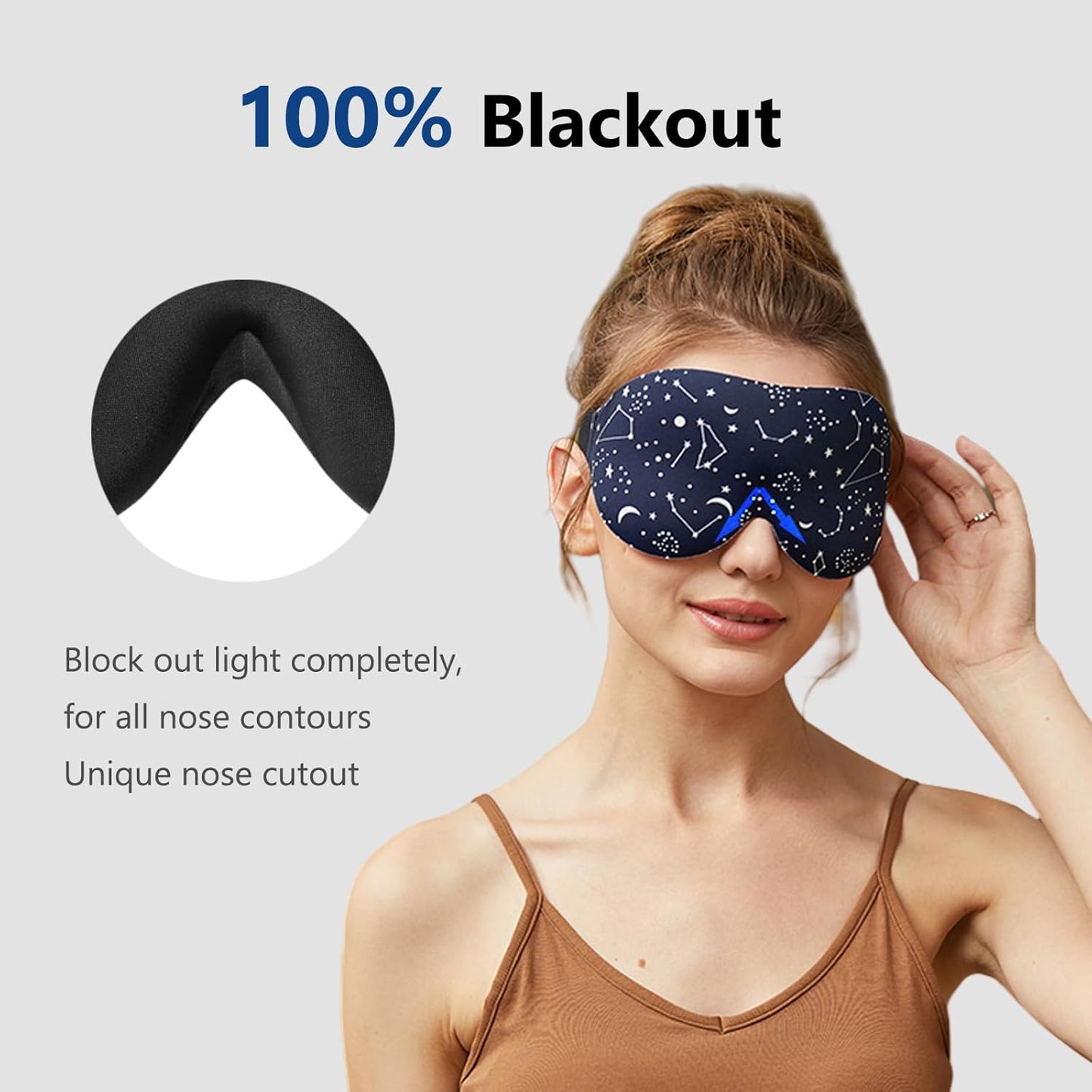 ALASKA BEAR Sleep Mask Women Men with Molded Eye Cups, Well-Contoured 3 D Extra-Plush Soft Memory Foam Blackout Eye Mask Zero Pressure on Eyelids & Eyelashes w Earplugs Set - Silent Night Stars