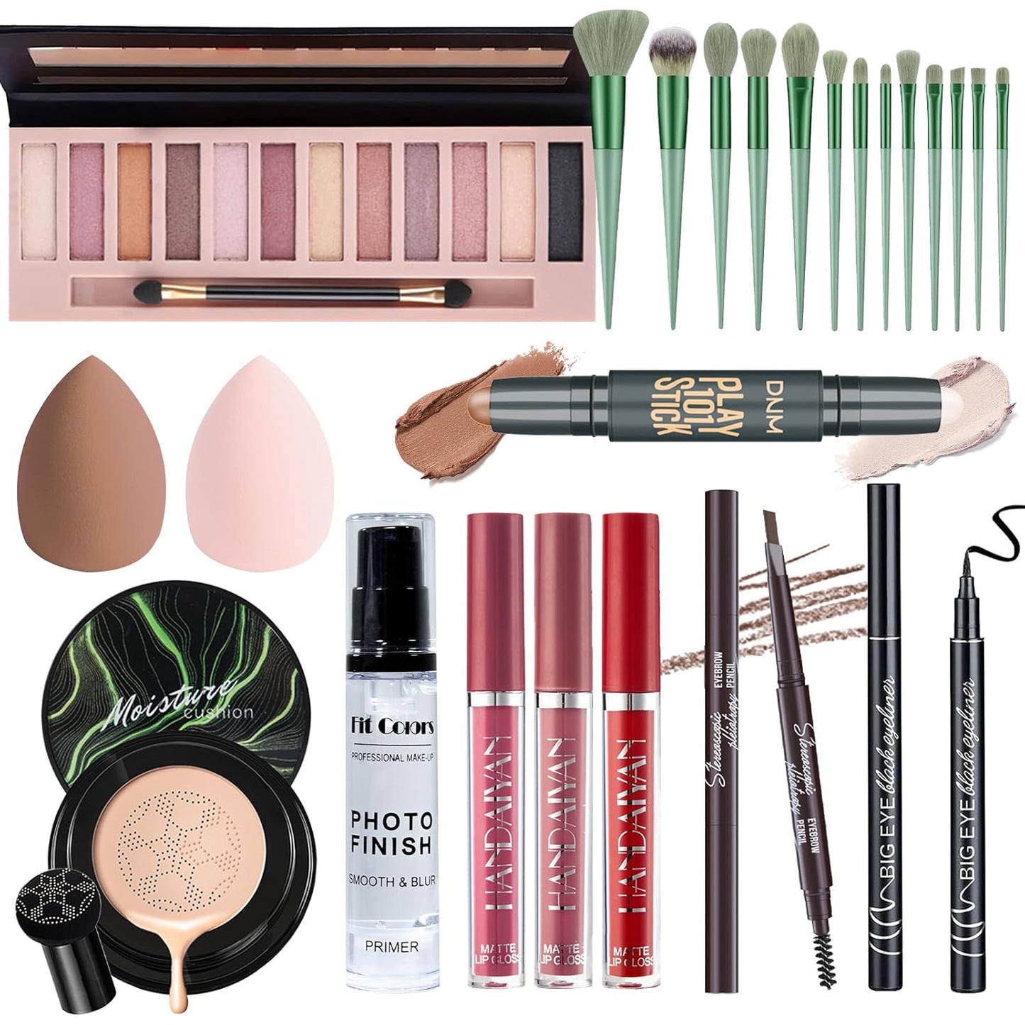 Makeup Set Kit for Women Full Kit, Makeup Present for Girl Women Teen, Matte Eyeshadow CC Cream Foundation Face Primer Brush Set Sponges, Lip Glosses Counter Stick Eyeliner