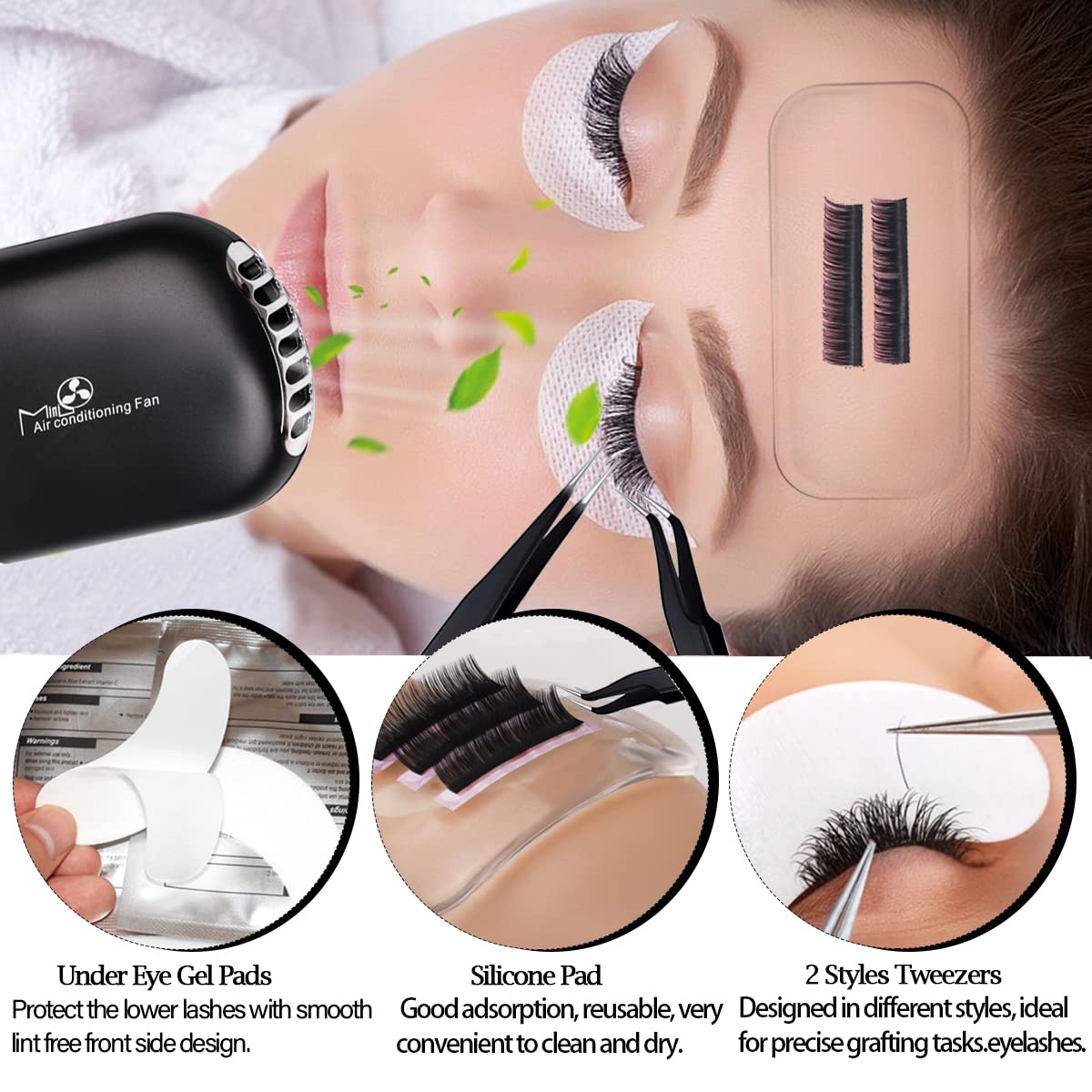 267 PCS Eyelash Extension Supplies Lash Extension Kit USB Air Conditioning Blower,Silicone Pad,Under Eye Gel Pads,Mini Makeup Mirror,Tapes,Tweezers,Glue Rings,Eyelash Brushes,Micro Brush Applicators