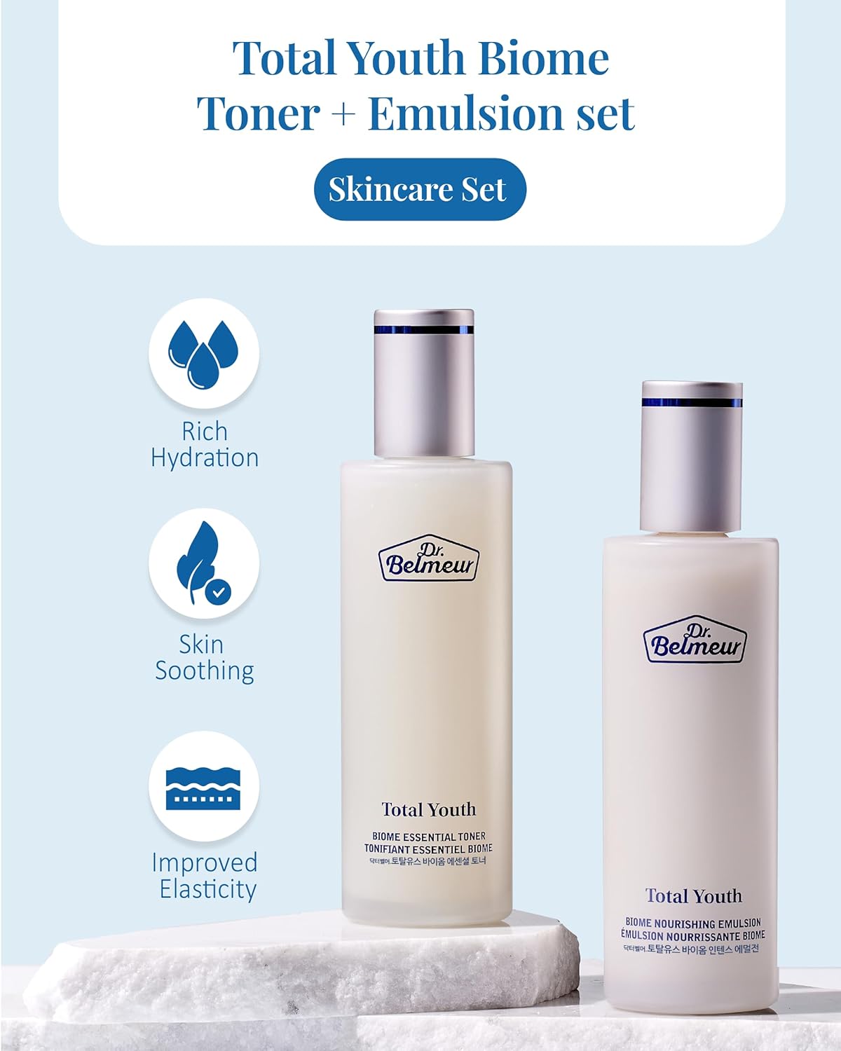 Total Youth Biome (Skincare Set, 12.2fl oz) - Premium Total Age-Defying Toner + Emulsion Set for Wrinkles, Elasticity, Hydration & Skin Tone. Korean Skin Care by LG Beauty. Collagen,