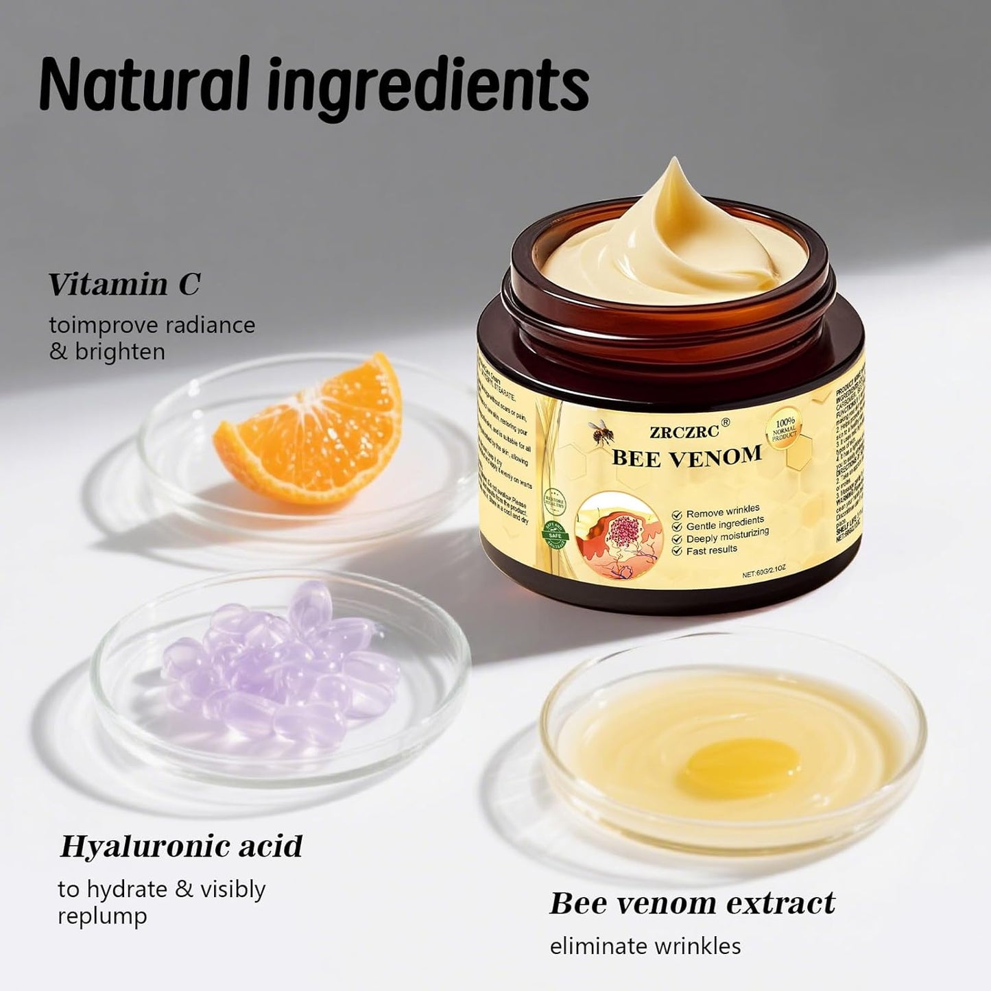 Bee Venom Skin Treatment Cream, Bee Venom Comprehensive Cream, Face lifting and firming, Effective In Reducing Skin Blemishes, Gentle and Non-irritating, Suitable For All Parts 2.1 Ounce (Pack of 1)