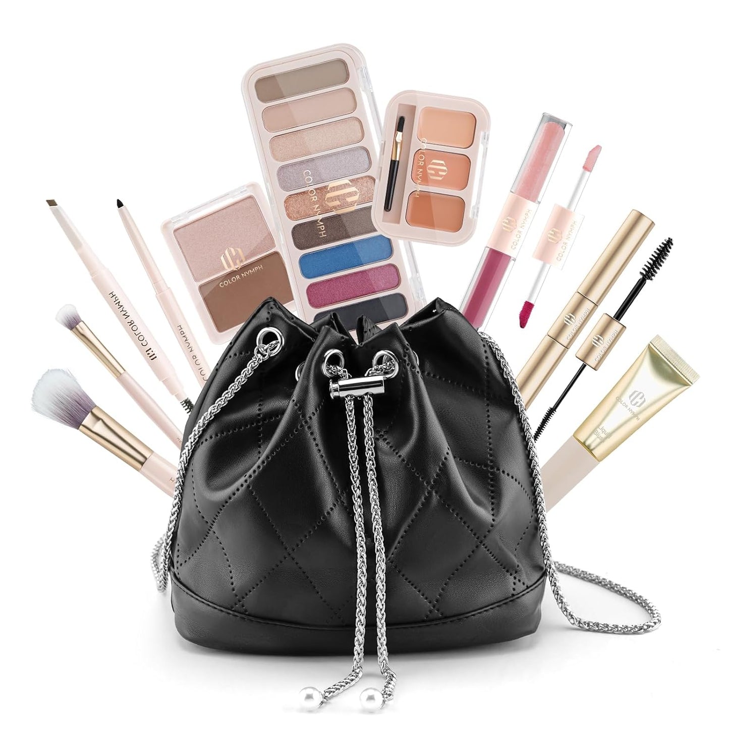 Color Nymph Beginners Makeup Kit for Teens Girls with Cosmetic Bag, Girls Makeup Kit For Women included 9 Color Eyeshadow Palette Concealer Liquid Blush Eyeliner Lipgloss