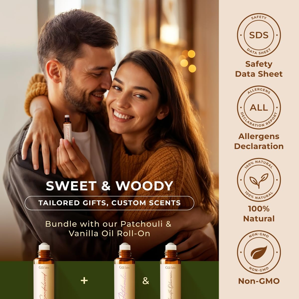 Gya Labs Sandalwood Essential Oil Roll On for Calming Essence Anywhere - Skincare and Captivating Scent for Both Women and Men - (0.34 Fl Oz) - Cruelty-Free, 100% Natural and Quality Assured