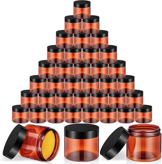 SATINIOR 36 Pieces 4 oz Plastic Jars with Lids Wide Mouth Airtight Reusable Container Acrylic Cosmetic Small Jars for Lotions Ointments Travel Toiletries Creams Make up Storage(Amber)