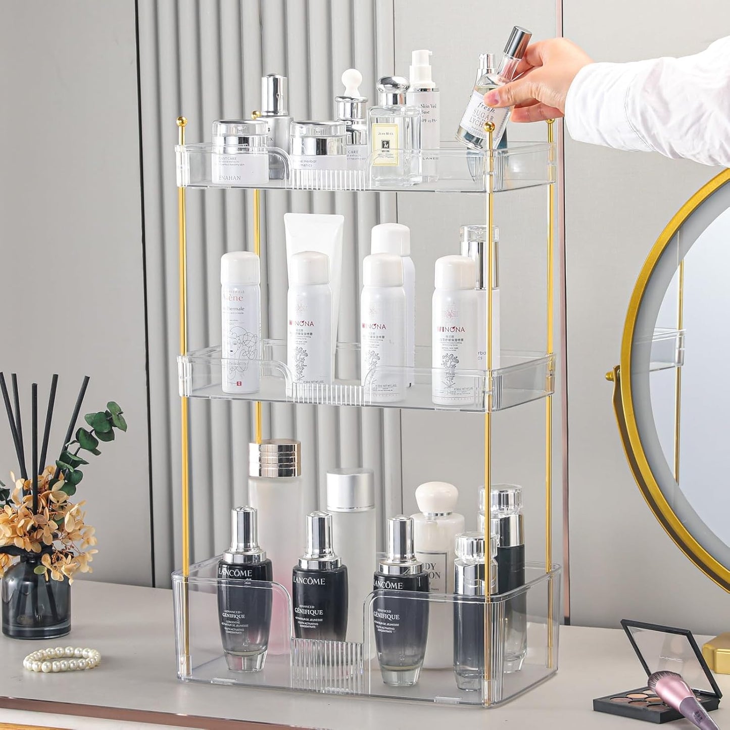 3 Tier Bathroom Countertop Organizer, Makeup Skin Care Organizer, Perfume Tray Vanity Countertop Organizer for Bathroom Countertops