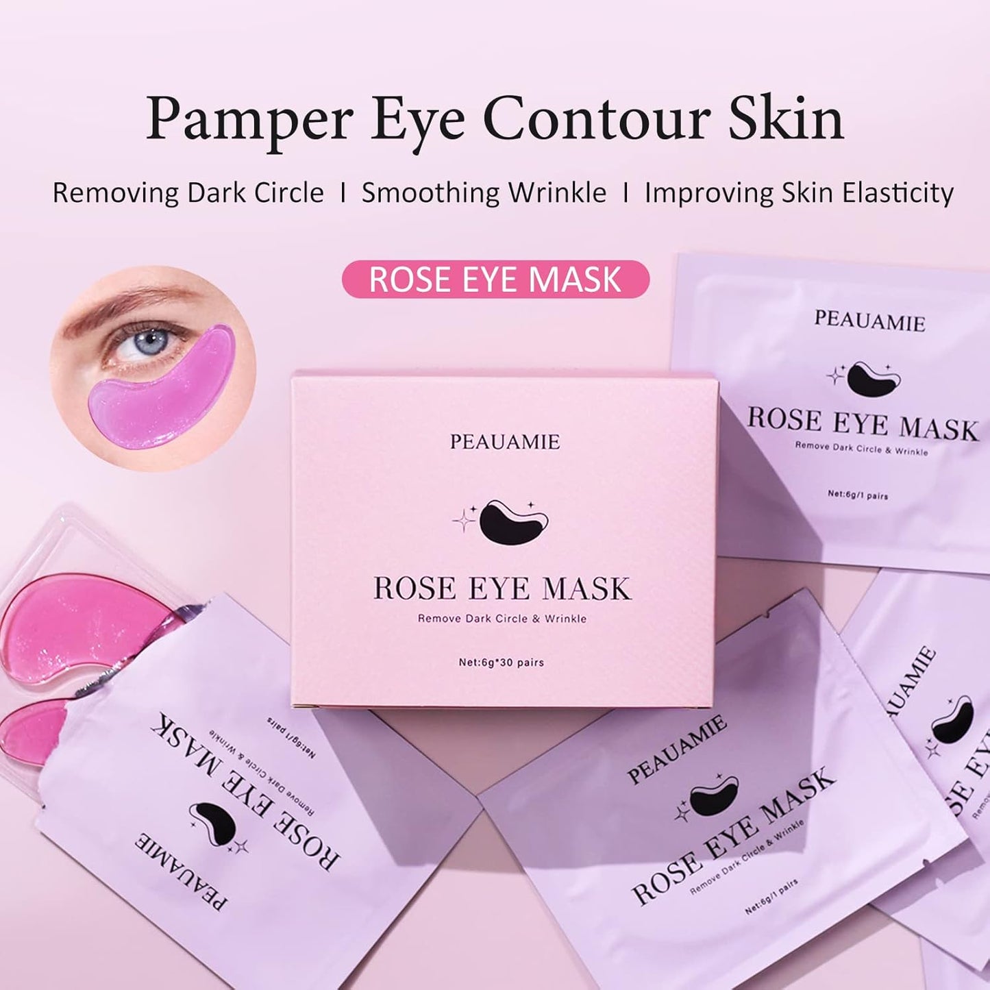 Under Eye Patchs (30 Pairs) Rose Eye Mask for Dark Circles and Puffiness Wrinkle Eye Bags (Rose)