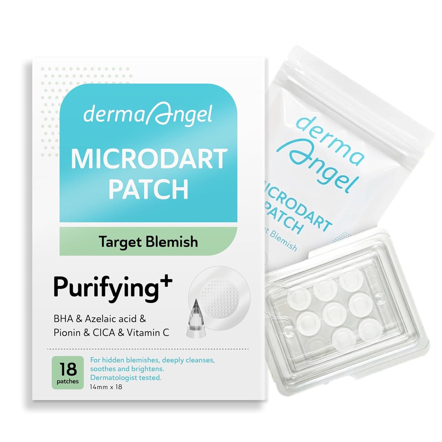 Microdart Acne Patches for Deep Blemishes - 18 Pimple Patches - Hydrocolloid Pimple Patch with Salicylic Acid, Azelaic Acid, CICA & Vitamin C - Targets Stubborn Blemishes Dark Spots & Cystic Acne