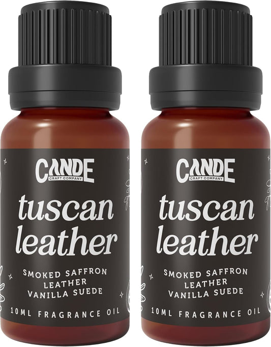 CANDECraftCo Premium Fragrance Oil – Diffuser Oils Fragrances Scented for Home, Candle Soap Making Supplies, Aromatherapy Blends for House (0.34 Fl Oz) (2-Pack, Tuscan Leather)