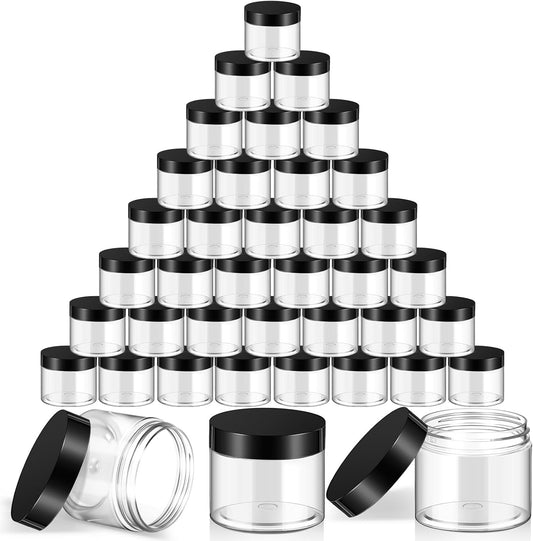 SATINIOR 36 Pieces 1.5 oz Plastic Jars with Lids Wide Mouth Airtight Reusable Container Acrylic Cosmetic Small Jars for Lotions Ointments Travel Toiletries Creams Make up Storage(Black)