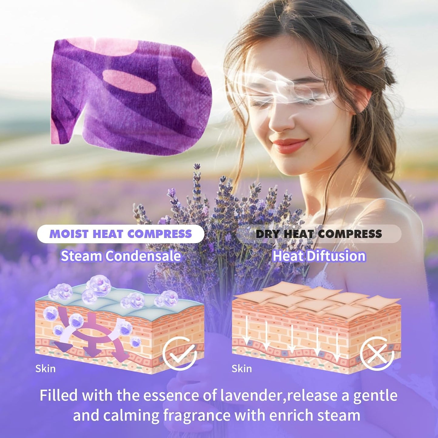 18 Packs Lavender Steam Eye Masks for Dry Eyes Spa Warm Eye Mask Self Heating Eye Mask Reduce Puffiness Dark Circles Travel Essentials Eye Masks for Sleep Disposable-Lavender