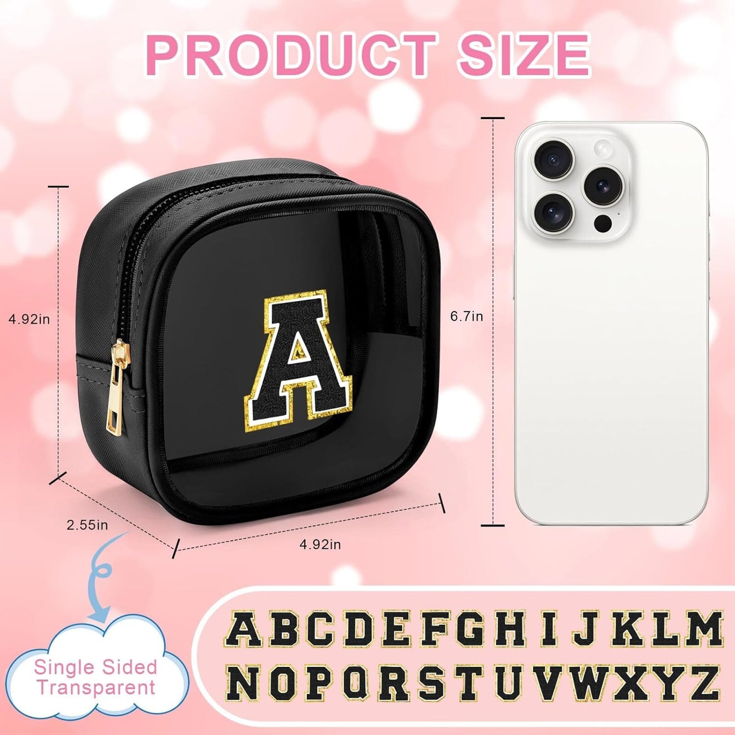 YOOLIFE Initial Makeup Bag Travel Toiletry Bag, Clear Makeup Bag Car Accessories For Women Clear Makeup Bags With Zipper Girlfriend Teacher 13 Year Old Girl Gifts Daughter Girl Gifts Mini Black Q