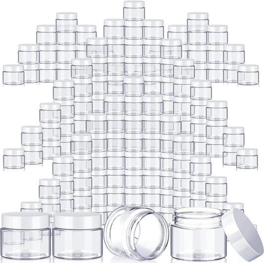SATINIOR 100 Pcs Plastic Jars with Lids Small Containers Lids Wide Mouth Small Plastic Containers for Lotion Cream Rhinestones Body Butters Travel Storage(10 oz,White)