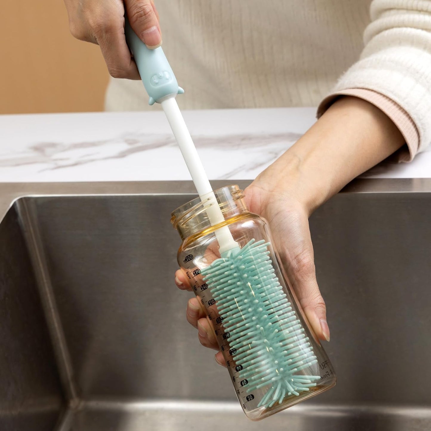 Silicone Bottle Cleaning Brush, 13.4in Long Handle Water Cup Bottles Cleaner for Baby Bottles, Stanley Mug, Sports Bottle, Glass Vase, with a Tiny Cup Lid Gap Cleaning Brush, z Pink