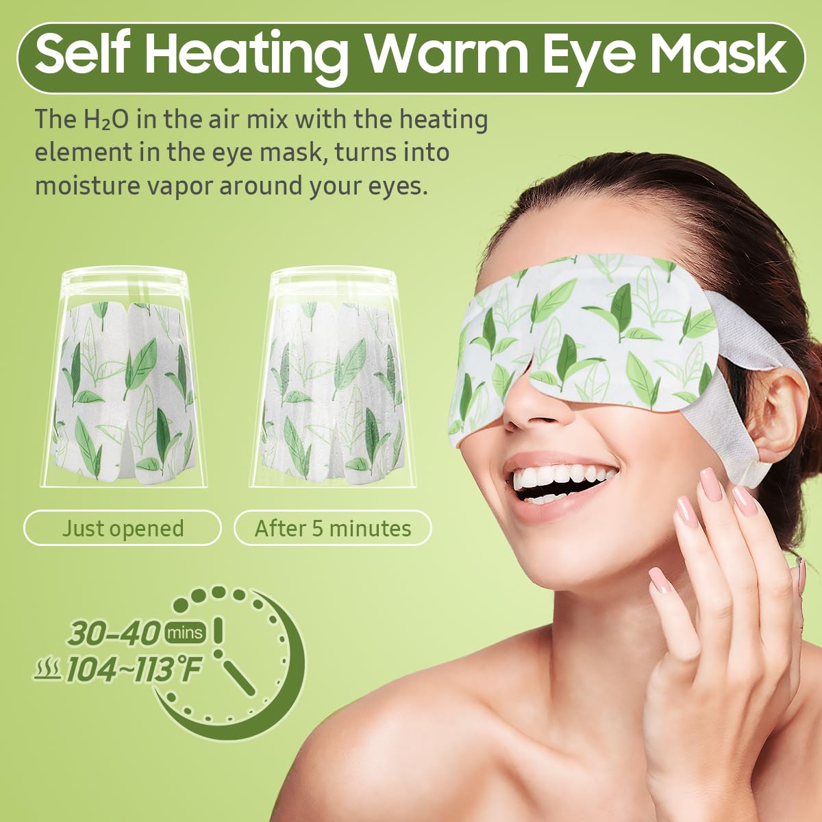 Steam Eye Mask, 20 Packs Heated Eye Mask Warm Compress for Eyes, Disposable Self Heating Eye Mask for Sleep, Spa, Travel Essentials & Relaxation Gifts for Women, Men (Green Tea)