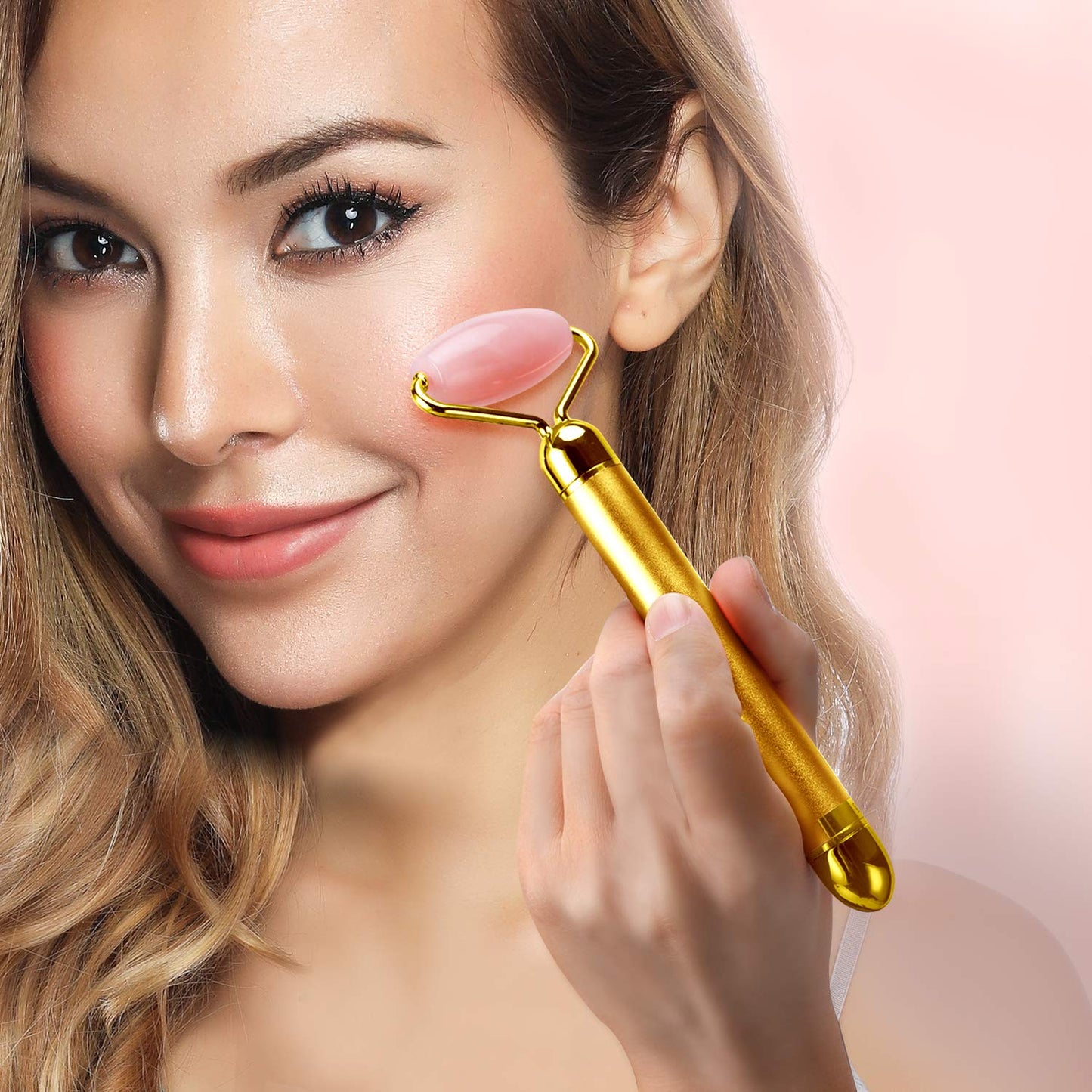 DANGSHAN 2-in-1 Electric Jade Roller Massager Facial Roller & Face Massager, Rose Quartz